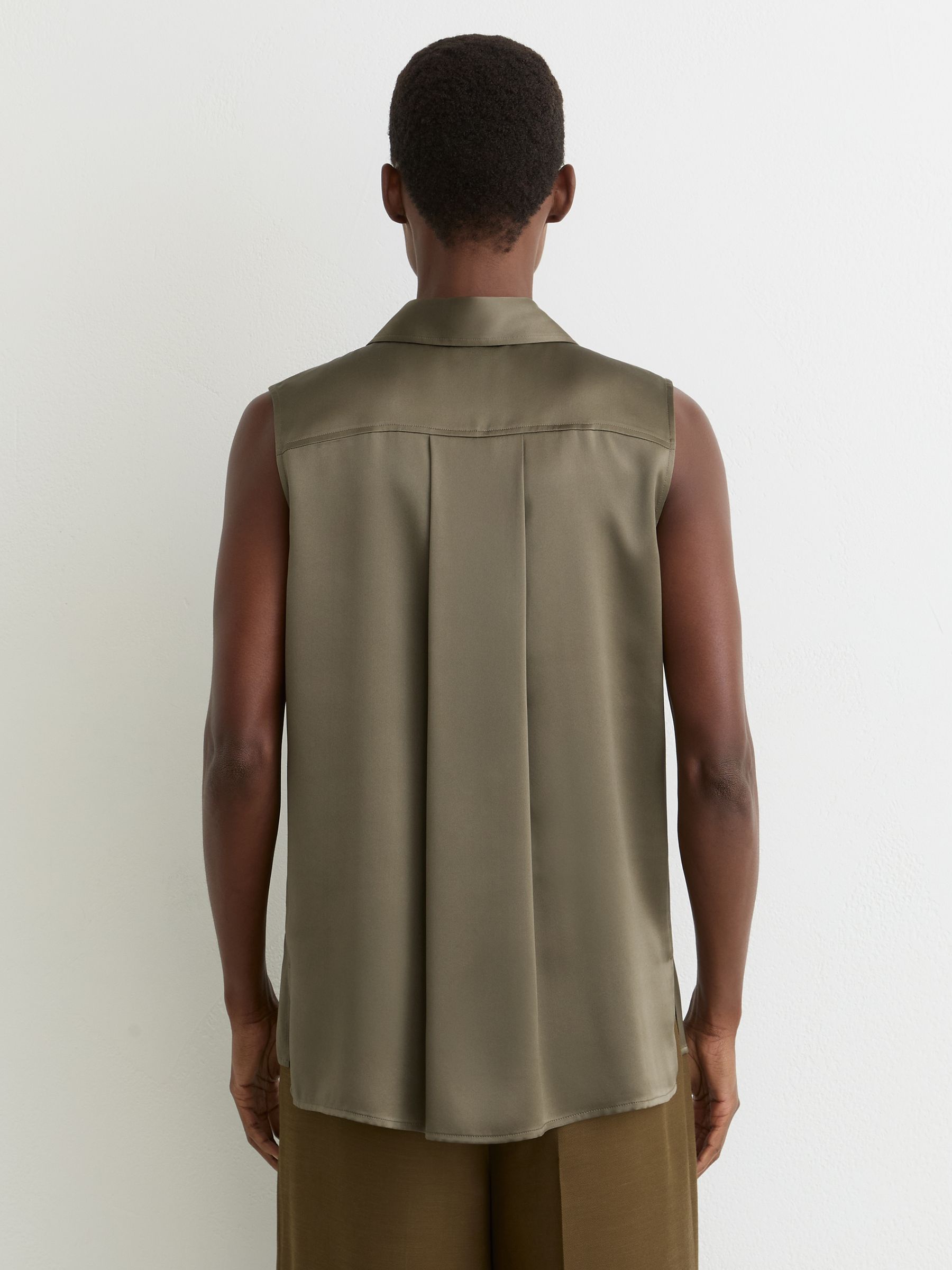 Silk Sleeveless Shirt in Khaki Green - Image 5 of 6