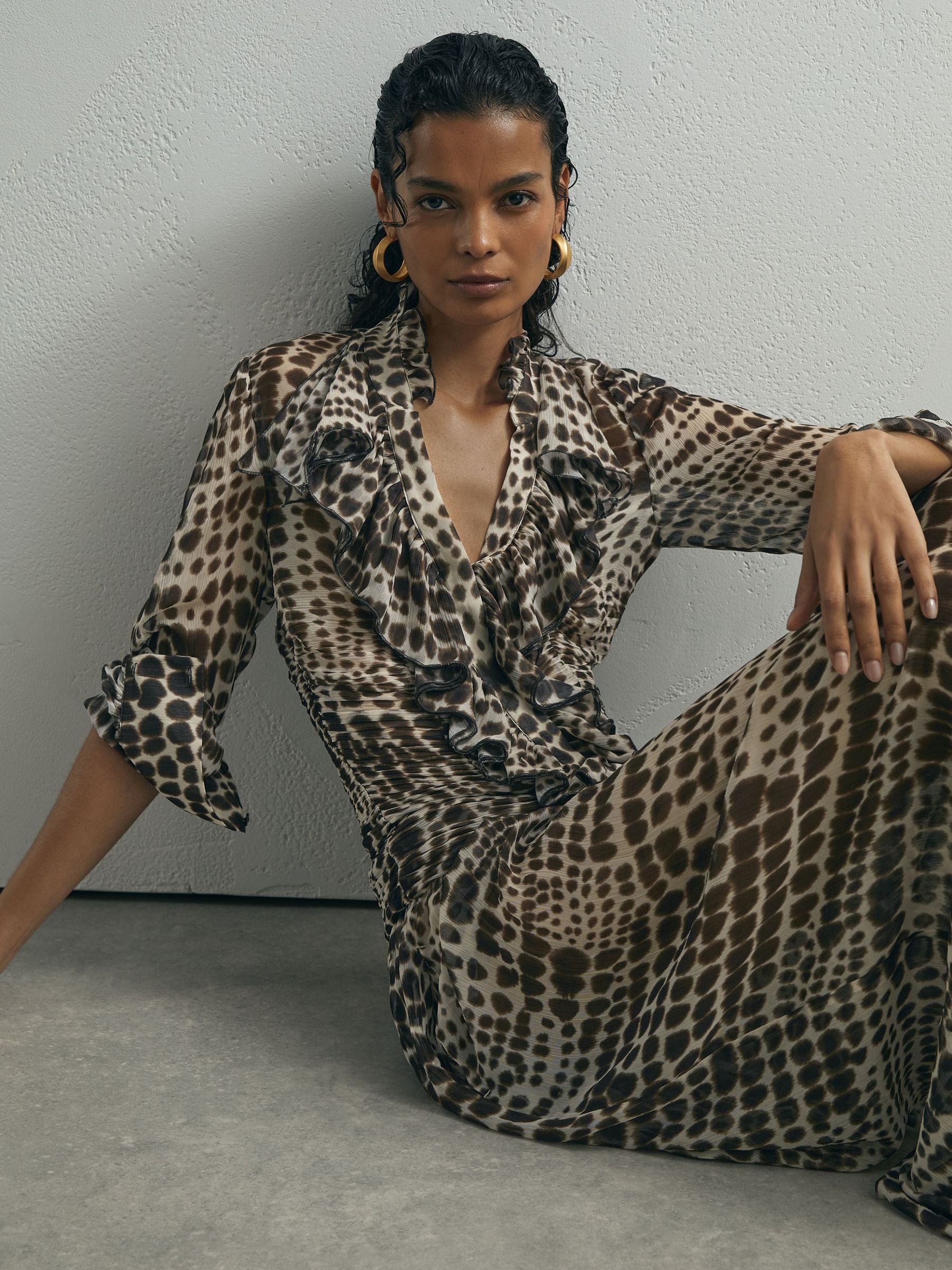 Atelier Silk-Blend Ruffled Blouse in Animal Print - Image 1 of 7 Atelier Silk-Blend Ruffled Blouse in Animal Print - Image 1 of 7