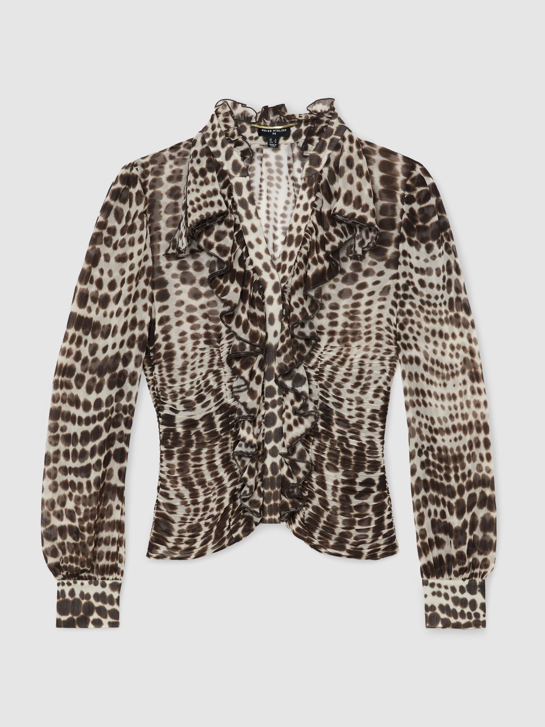 Atelier Silk-Blend Ruffled Blouse in Animal Print - Image 2 of 7 Atelier Silk-Blend Ruffled Blouse in Animal Print - Image 2 of 7