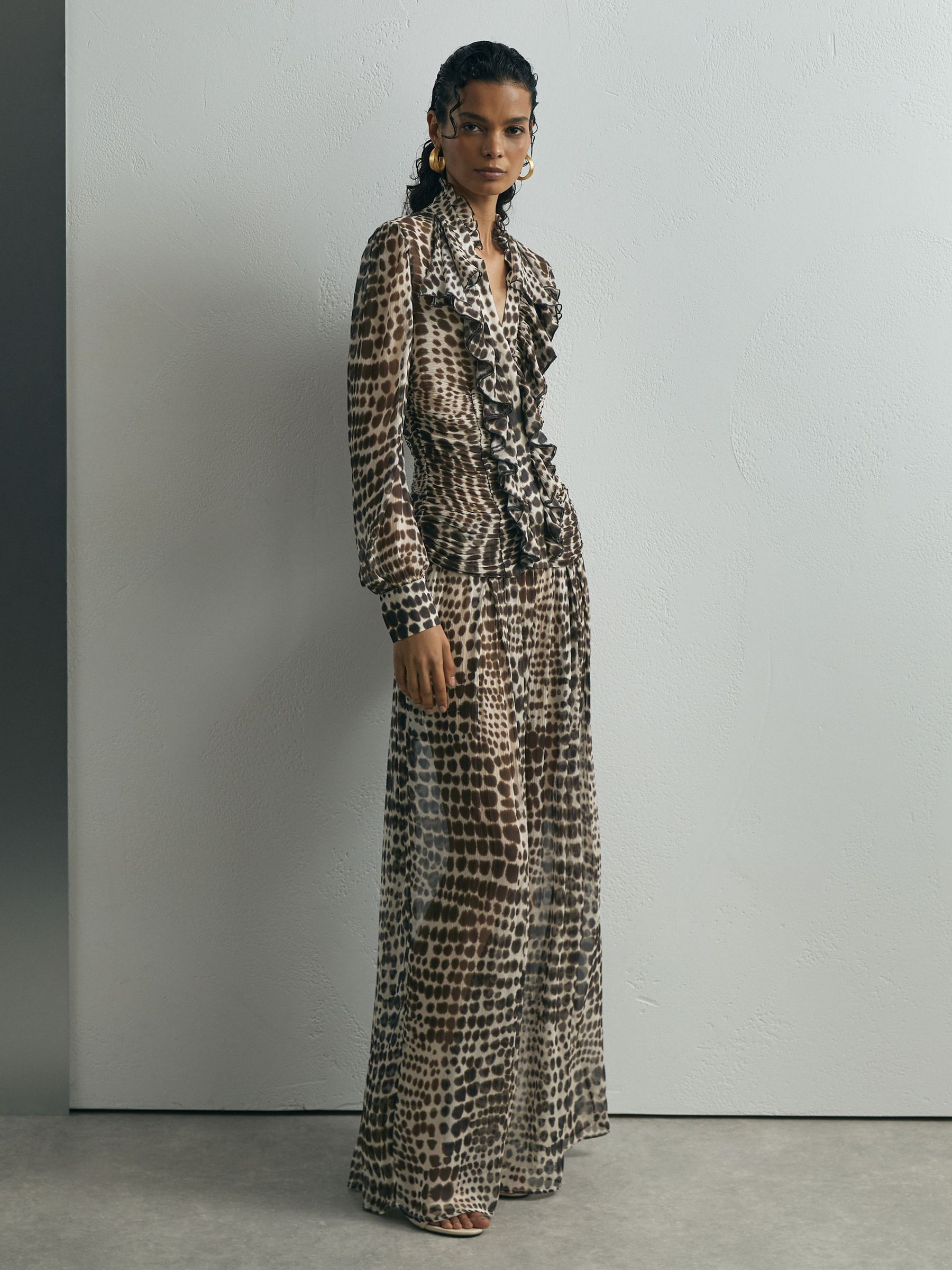 Atelier Silk-Blend Ruffled Blouse in Animal Print - Image 3 of 7