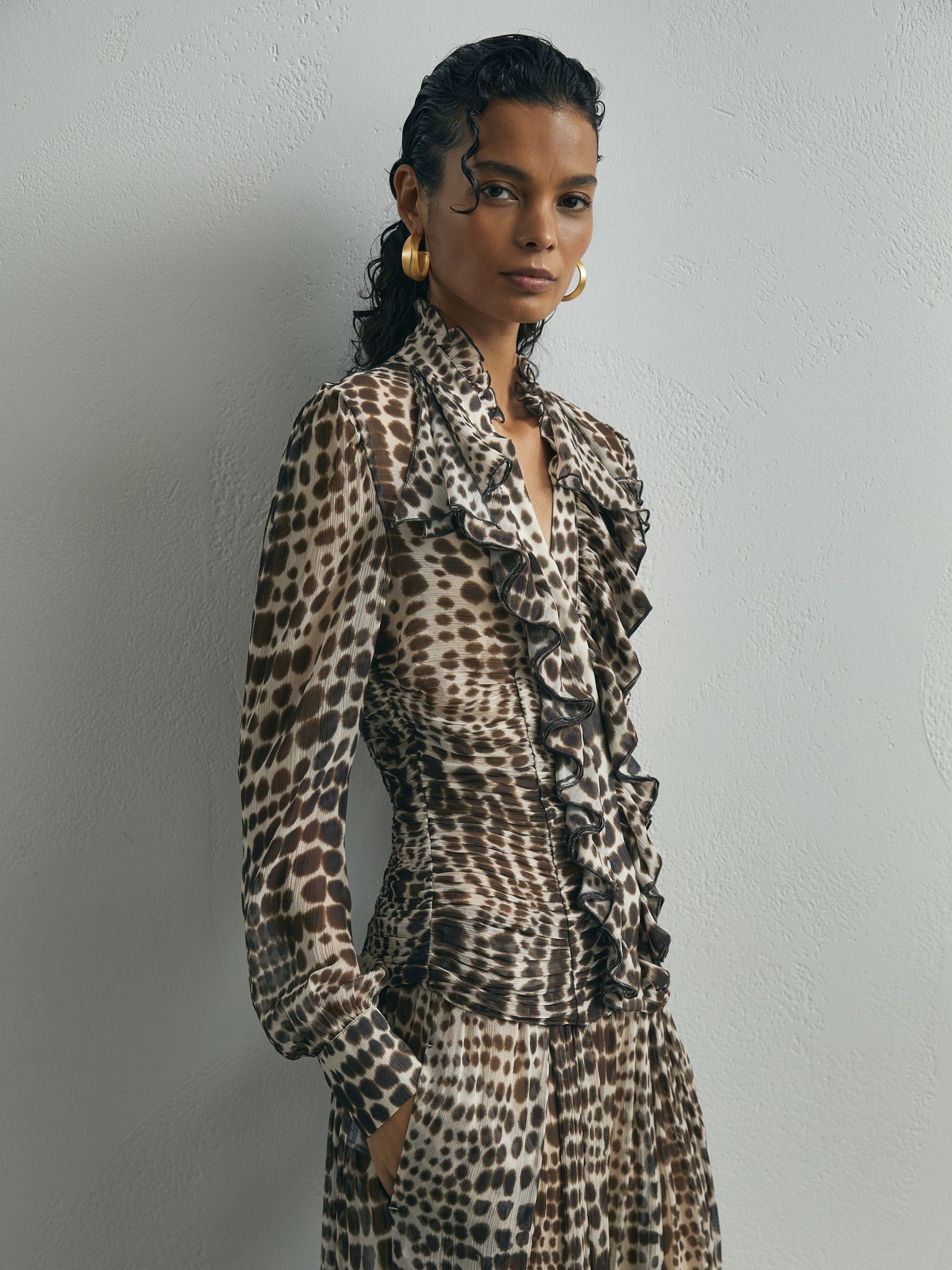 Atelier Silk-Blend Ruffled Blouse in Animal Print - Image 4 of 7