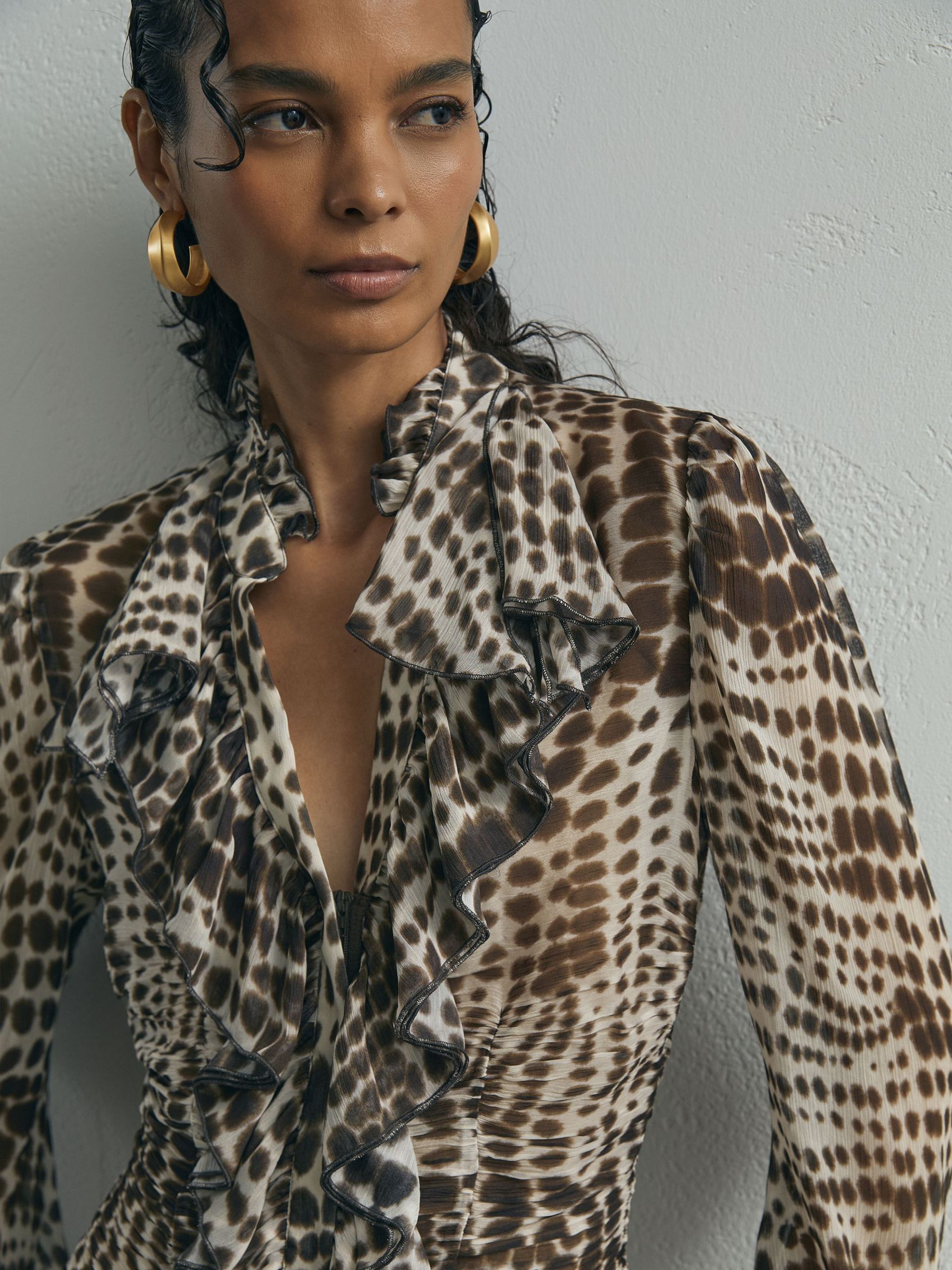Atelier Silk-Blend Ruffled Blouse in Animal Print - Image 5 of 7