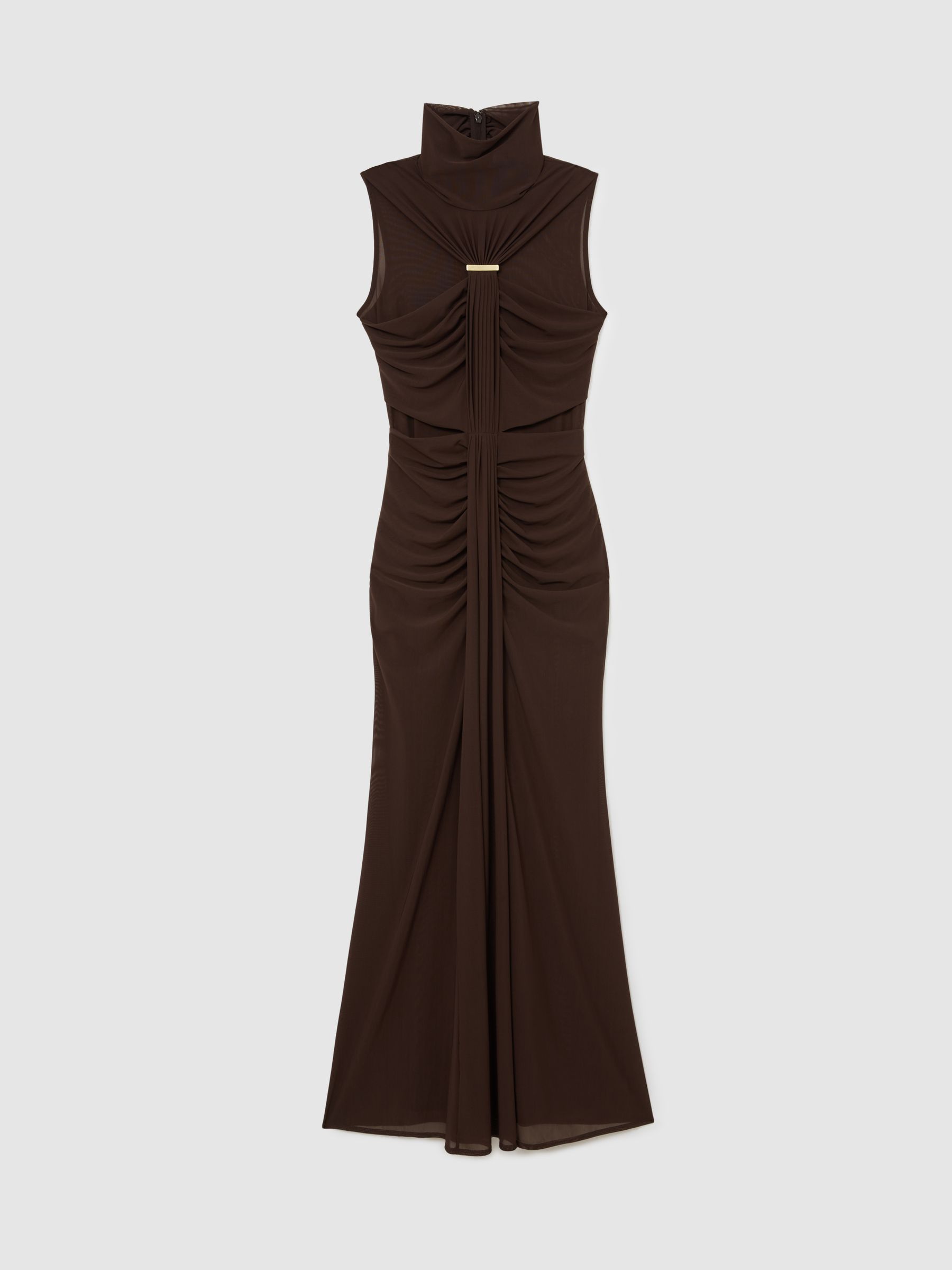 Ruched Sleeveless Maxi Dress in Chocolate Brown - Image 2 of 6