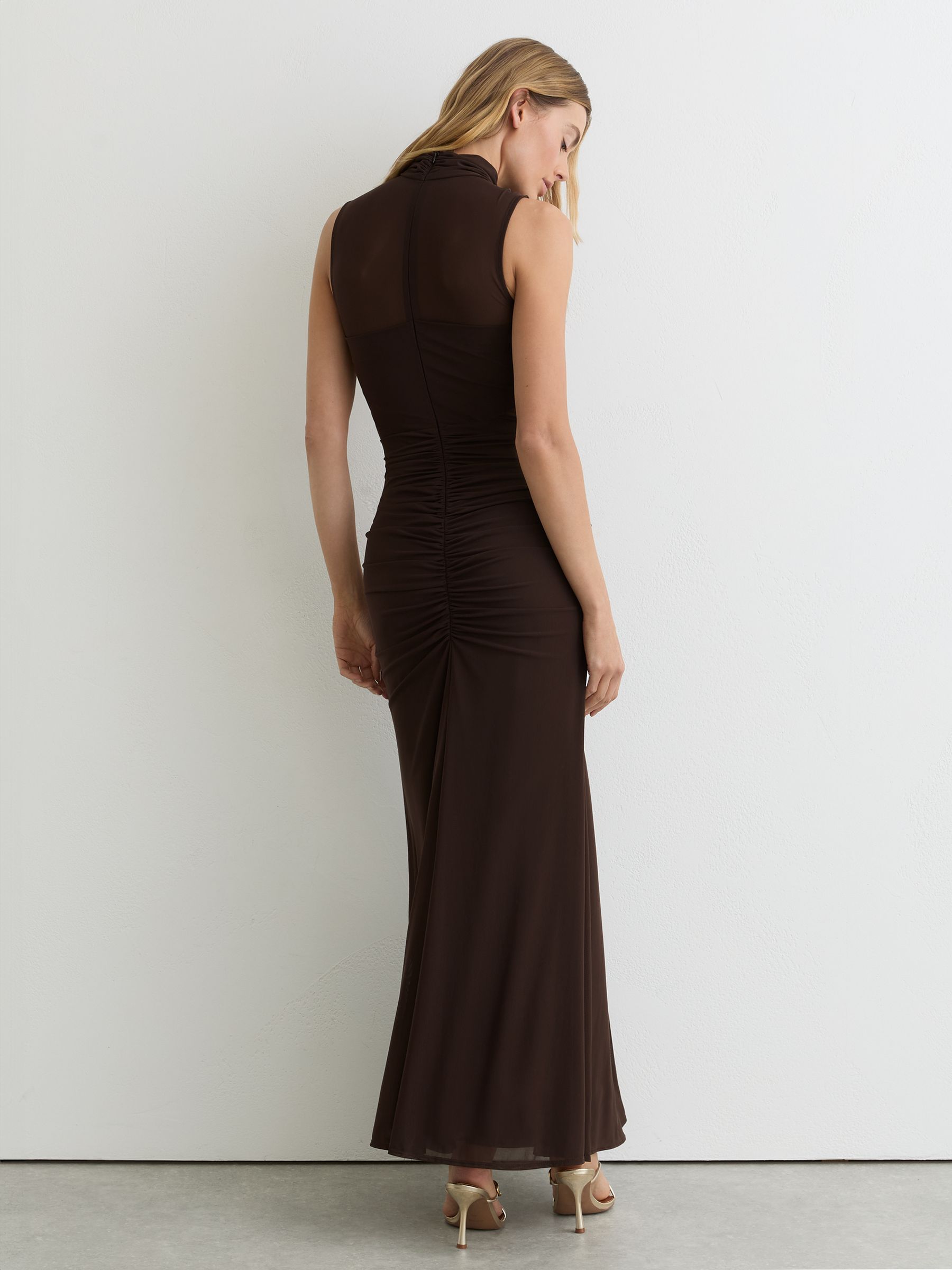 Ruched Sleeveless Maxi Dress in Chocolate Brown - Image 4 of 6