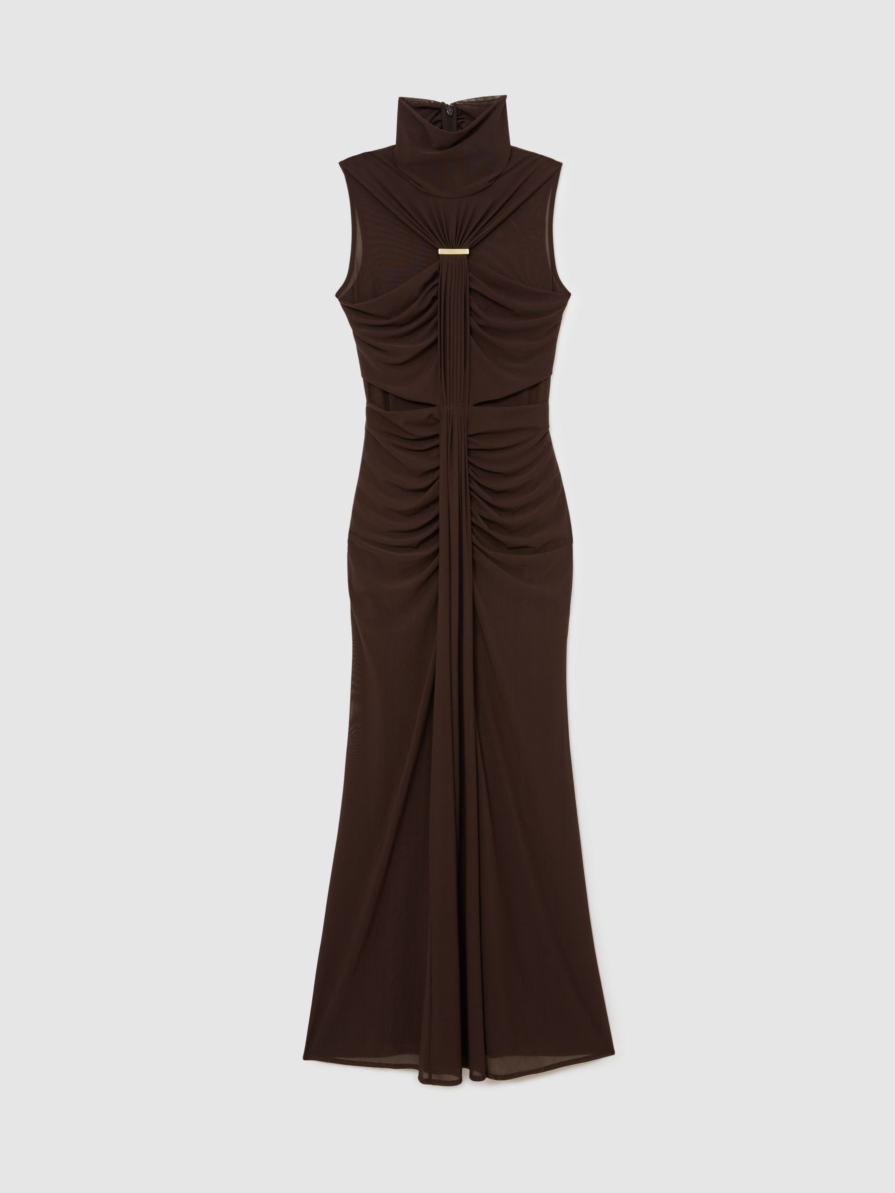 Petite Ruched Sleeveless Maxi Dress in Chocolate Brown - image 1