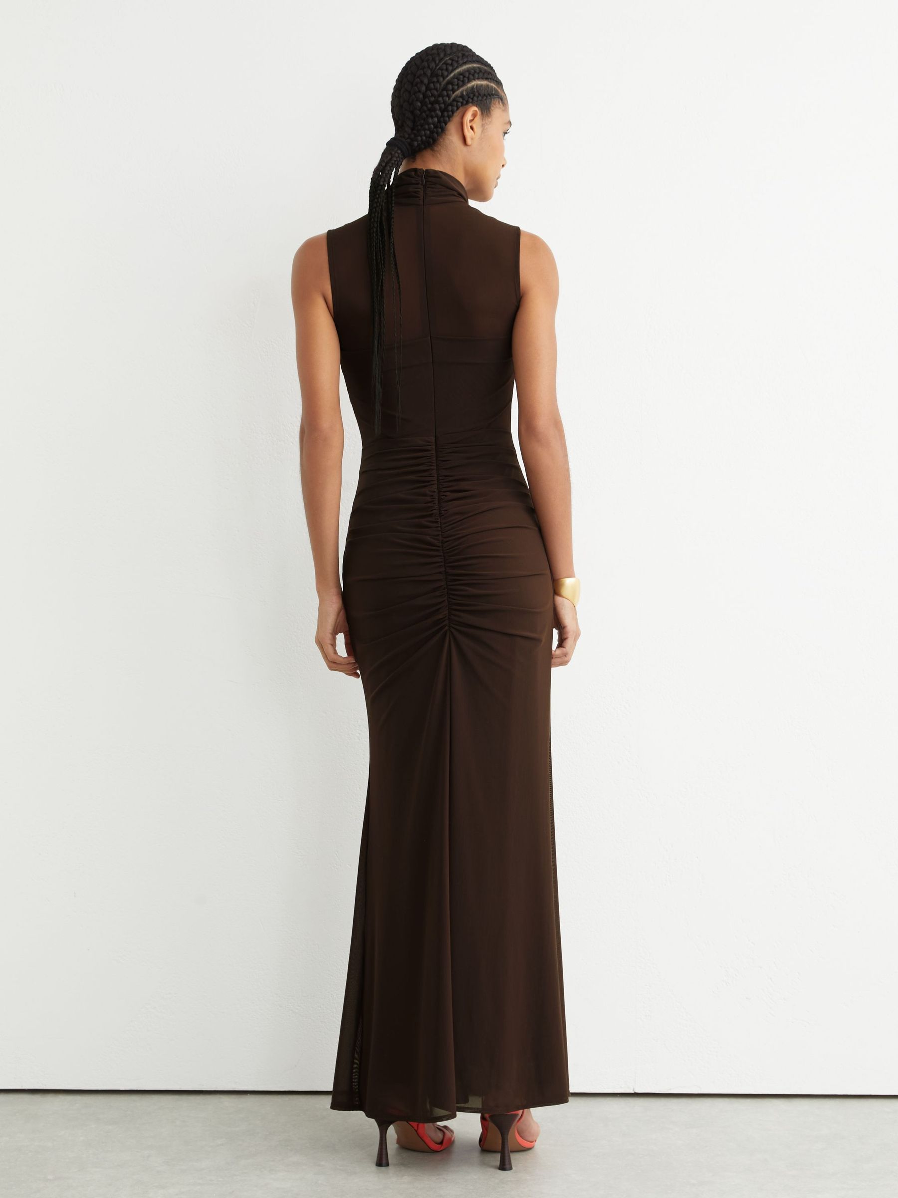 Petite Ruched Sleeveless Maxi Dress in Chocolate Brown - image 5