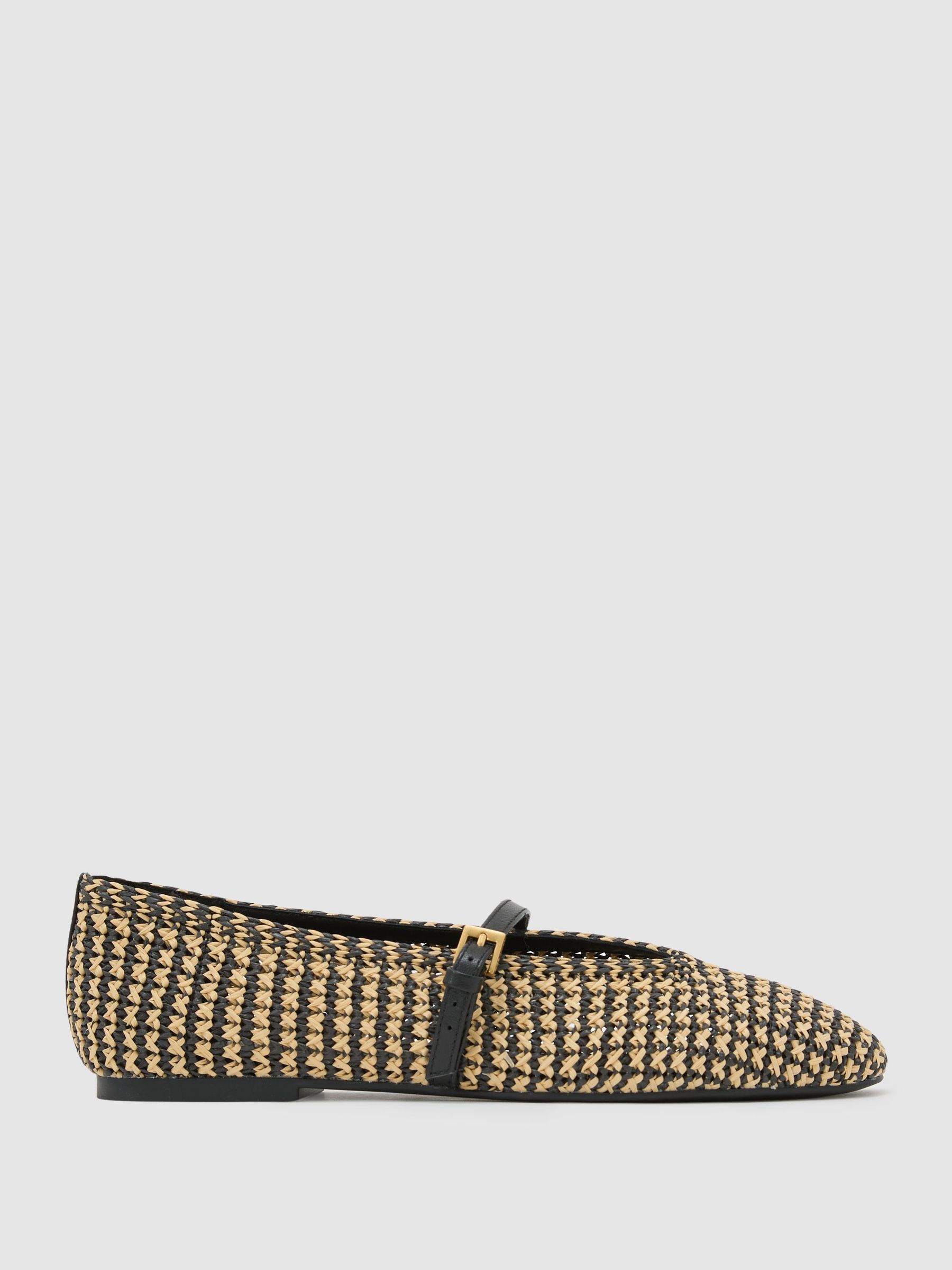 Raffia-Effect Stripe Ballet Flats in Natural/Black - Image 2 of 6