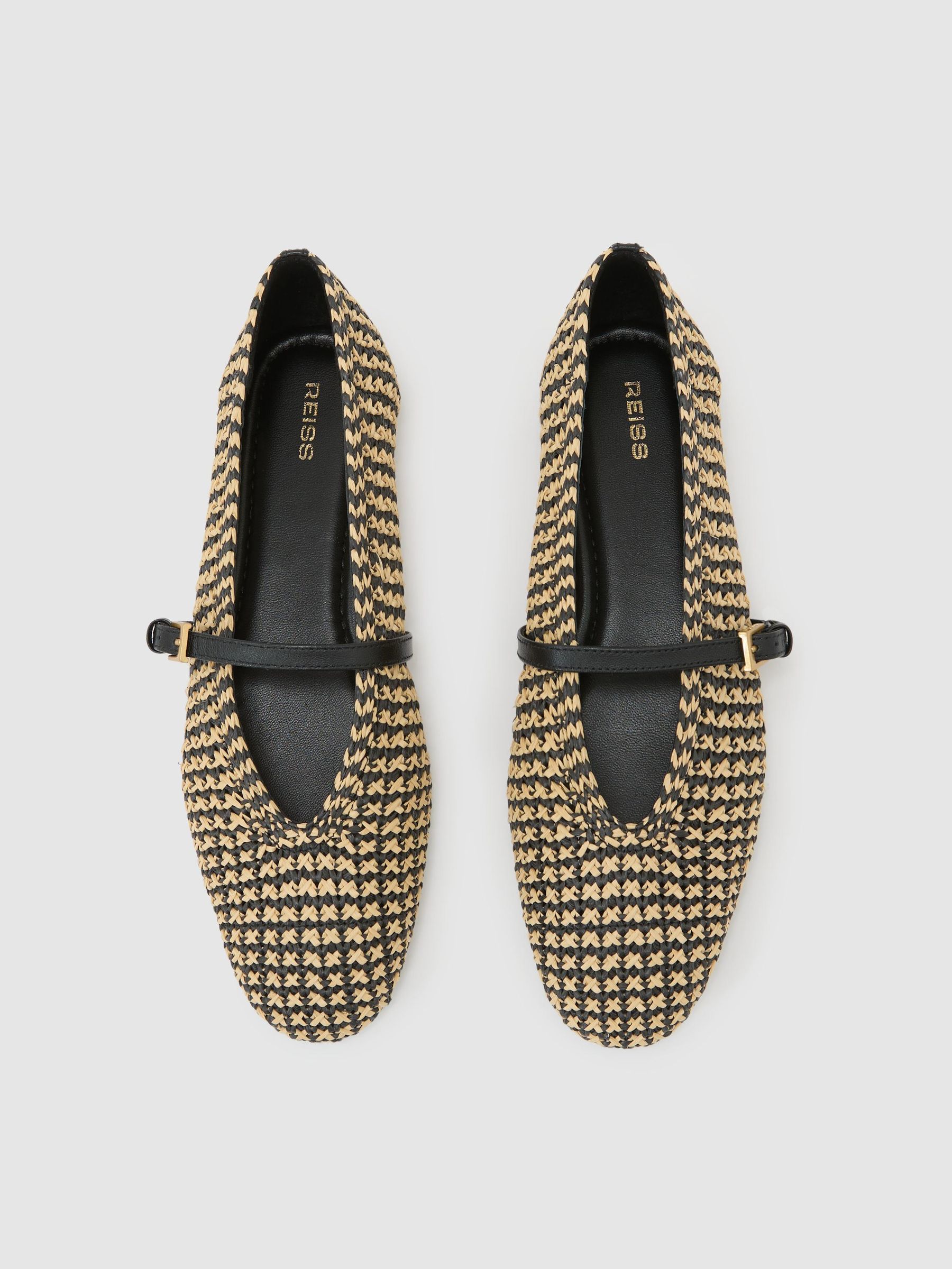 Raffia-Effect Stripe Ballet Flats in Natural/Black - Image 3 of 6