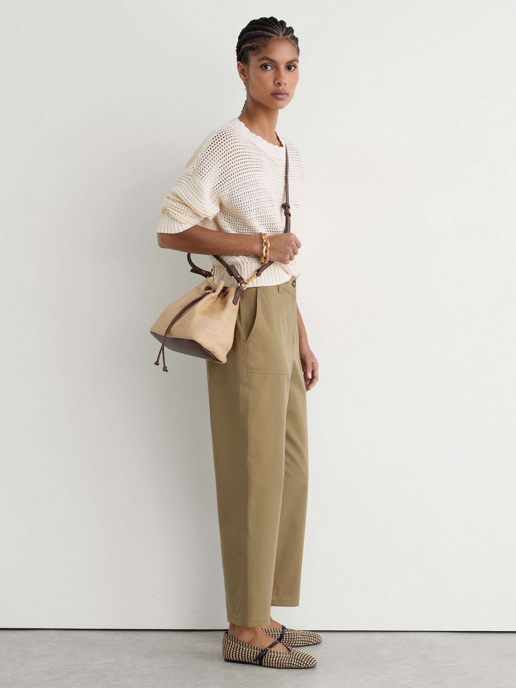 Raffia-Effect Stripe Ballet Flats in Natural/Black - Image 4 of 6