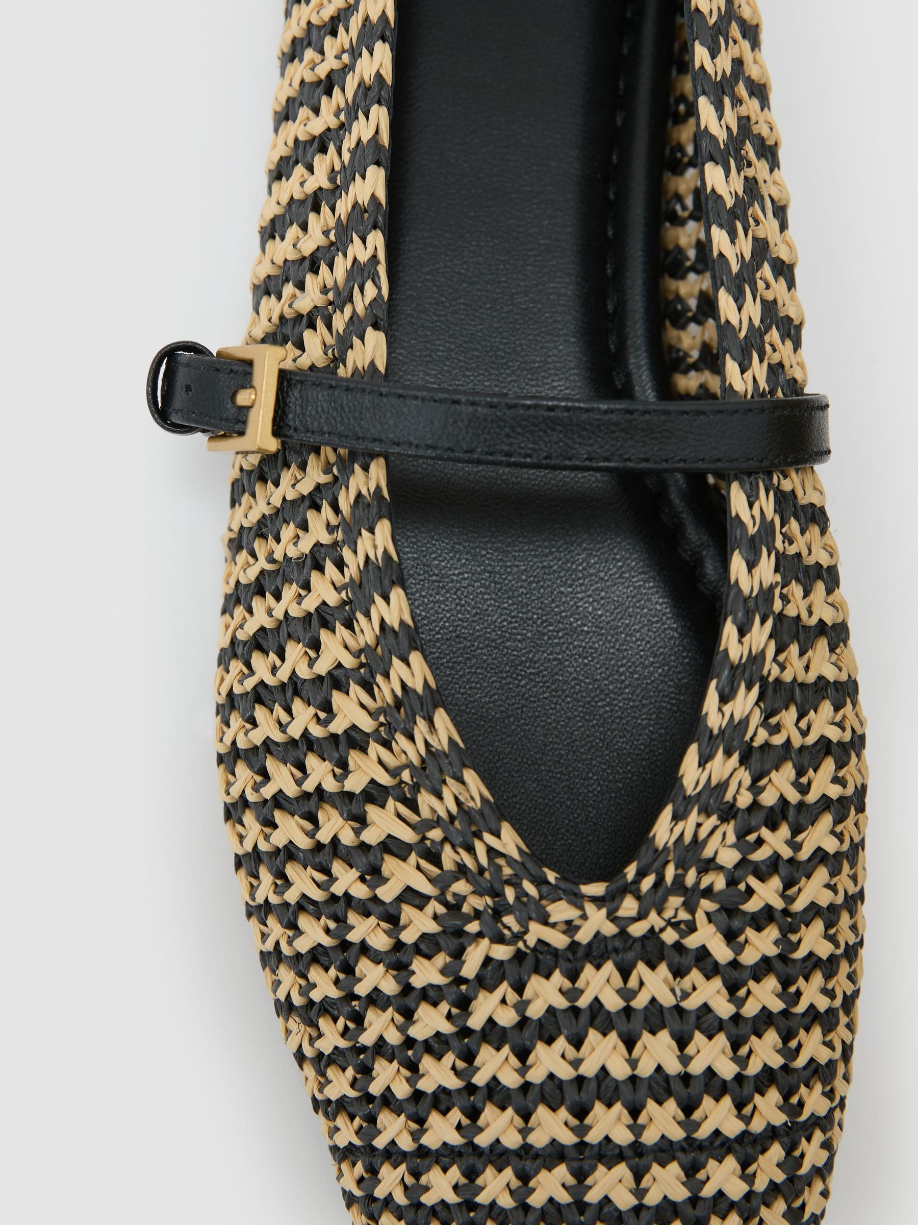Raffia-Effect Stripe Ballet Flats in Natural/Black - Image 6 of 6