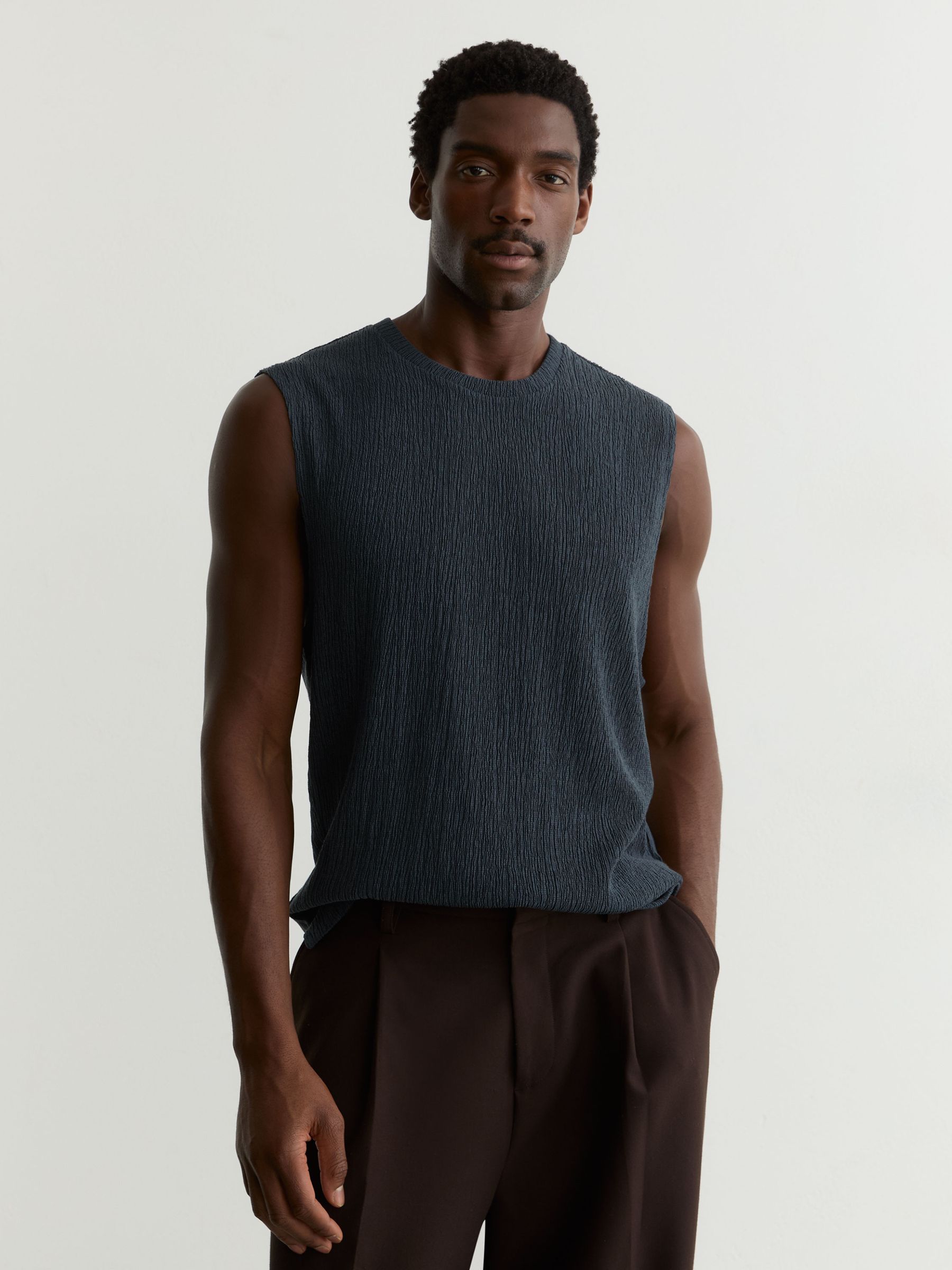 Textured Crew-Neck Vest in Airforce Blue - Image 1 of 6