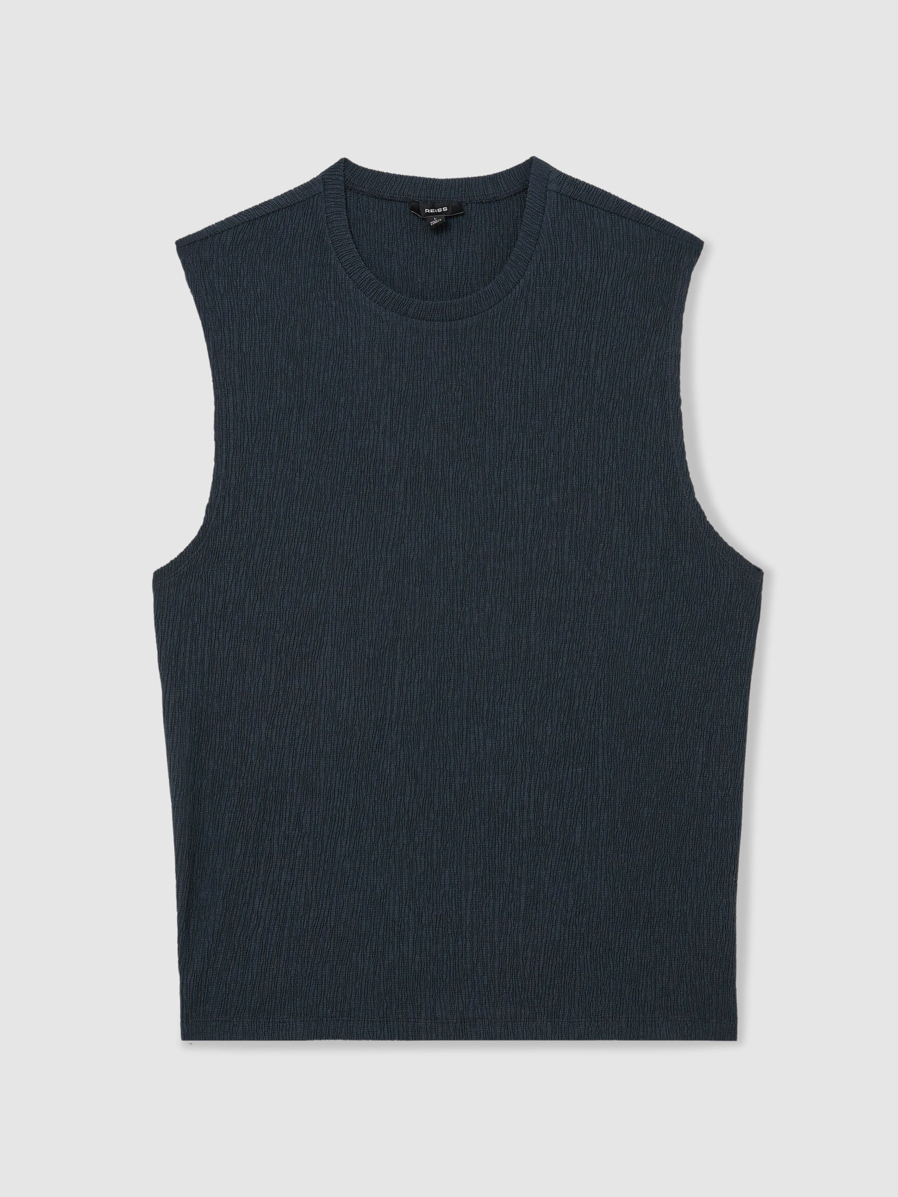 Textured Crew-Neck Vest in Airforce Blue - Image 2 of 6