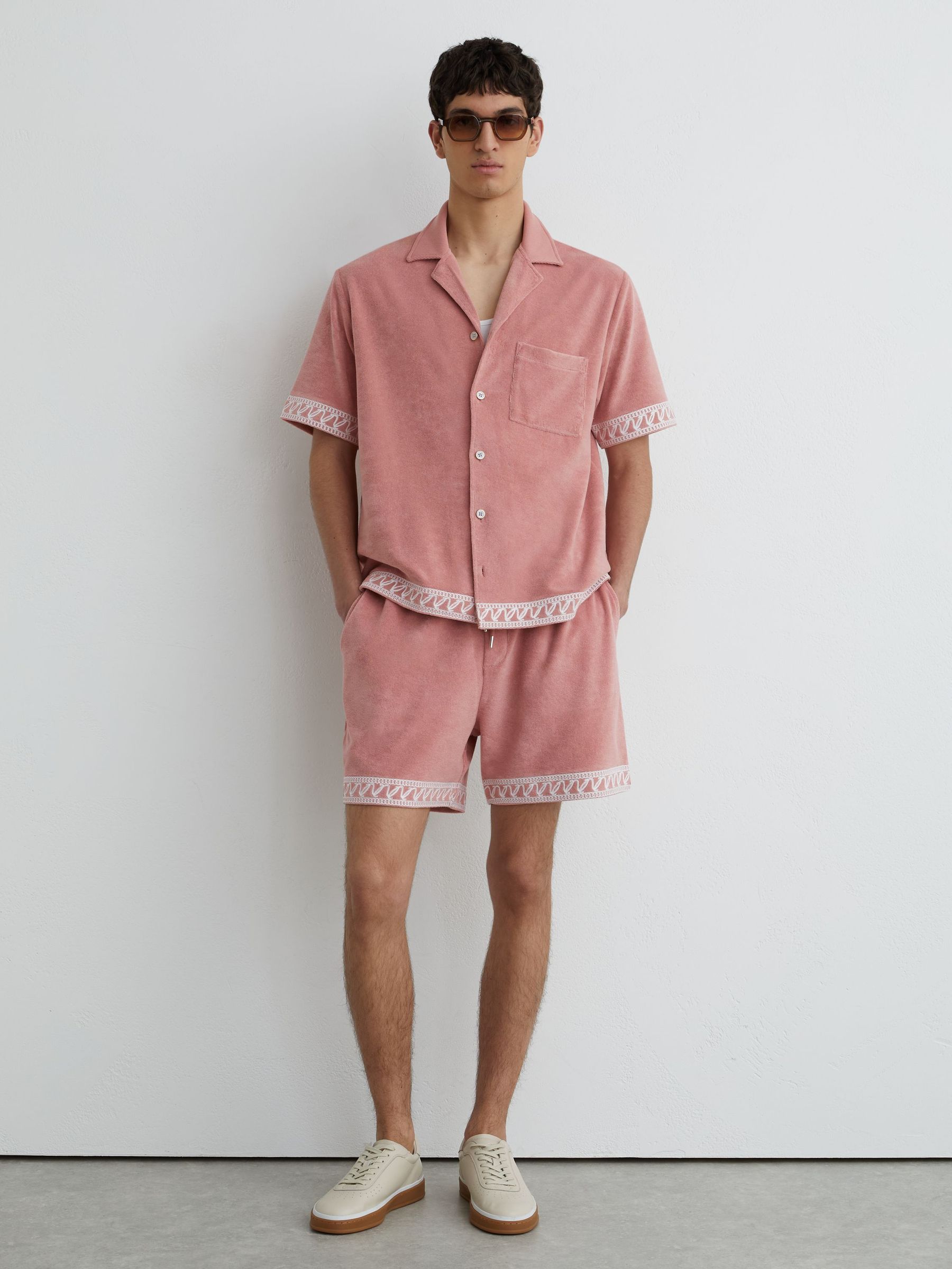 Cotton-Blend Towelling Embroidered Shirt in Soft Pink - image 2