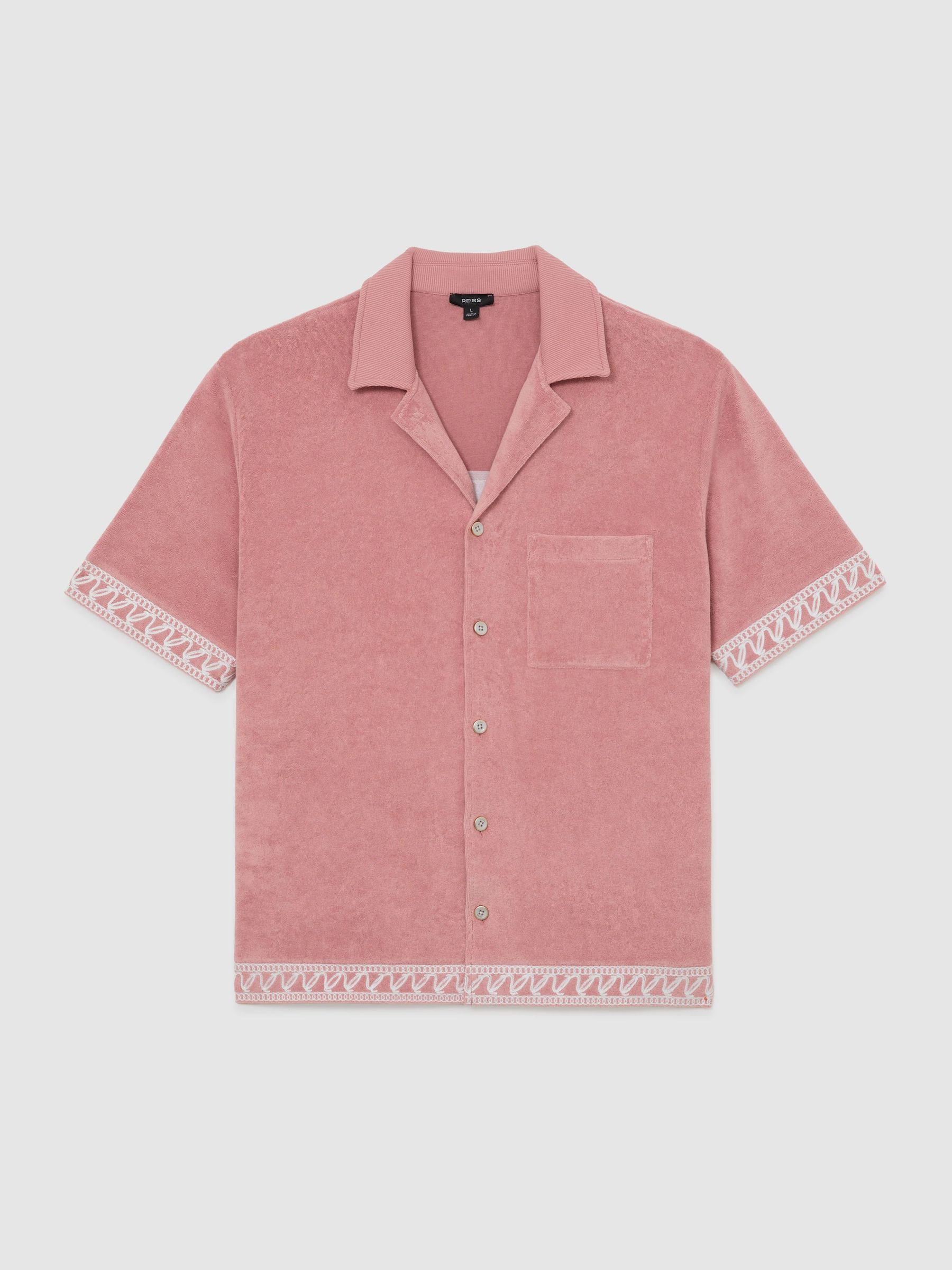 Cotton-Blend Towelling Embroidered Shirt in Soft Pink