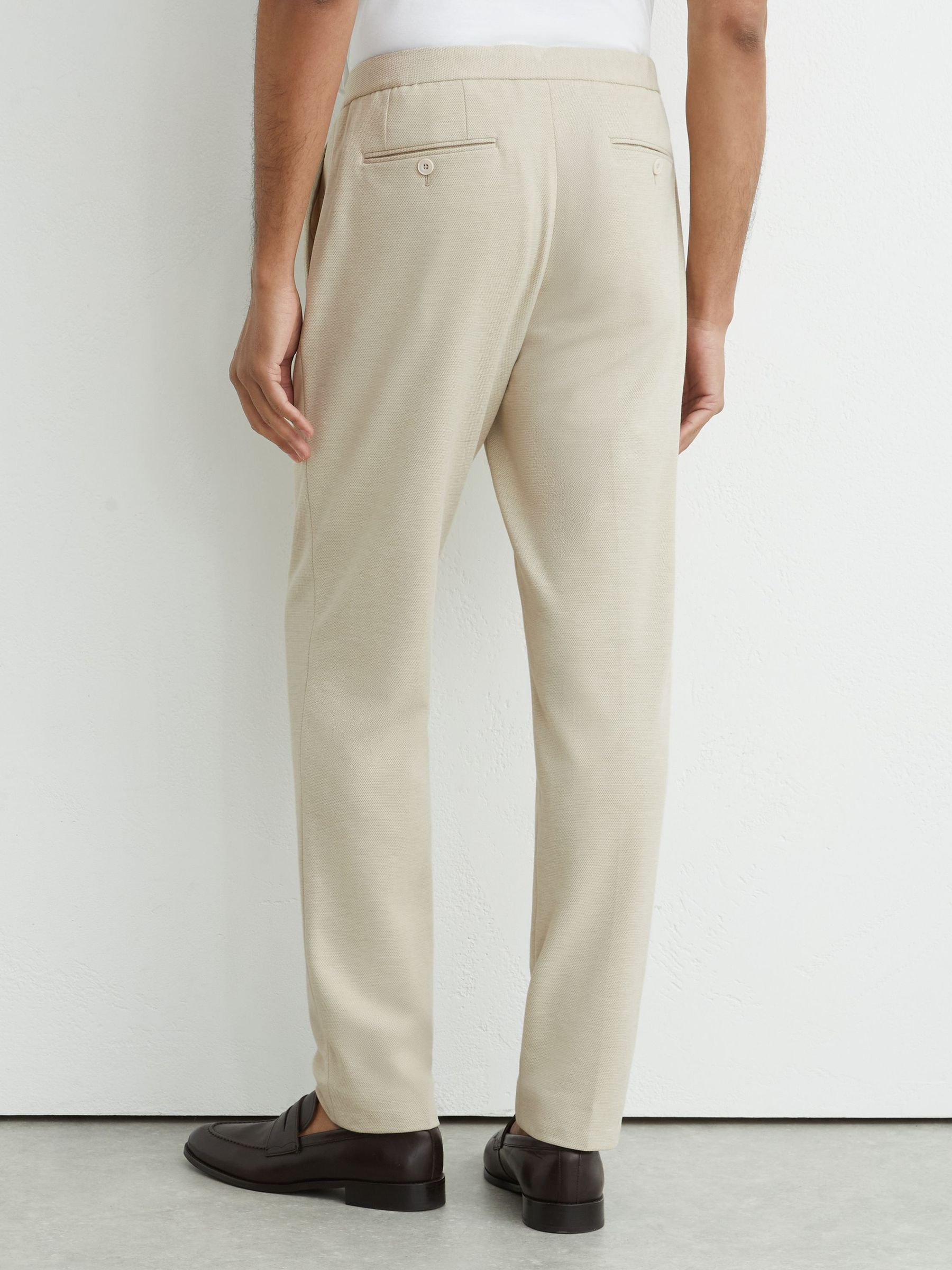 Tailored Fit Textured Jersey Drawstring Suit Trousers in Stone - image 5