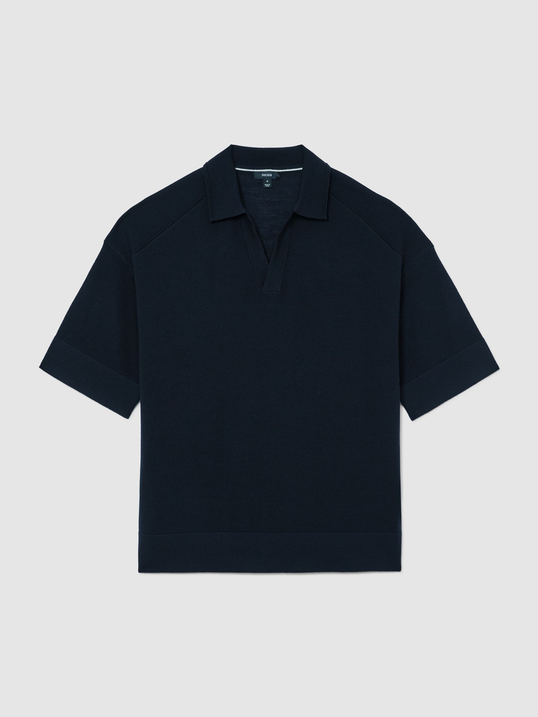 Merino Wool Relaxed Polo Jumper in Navy - image 1