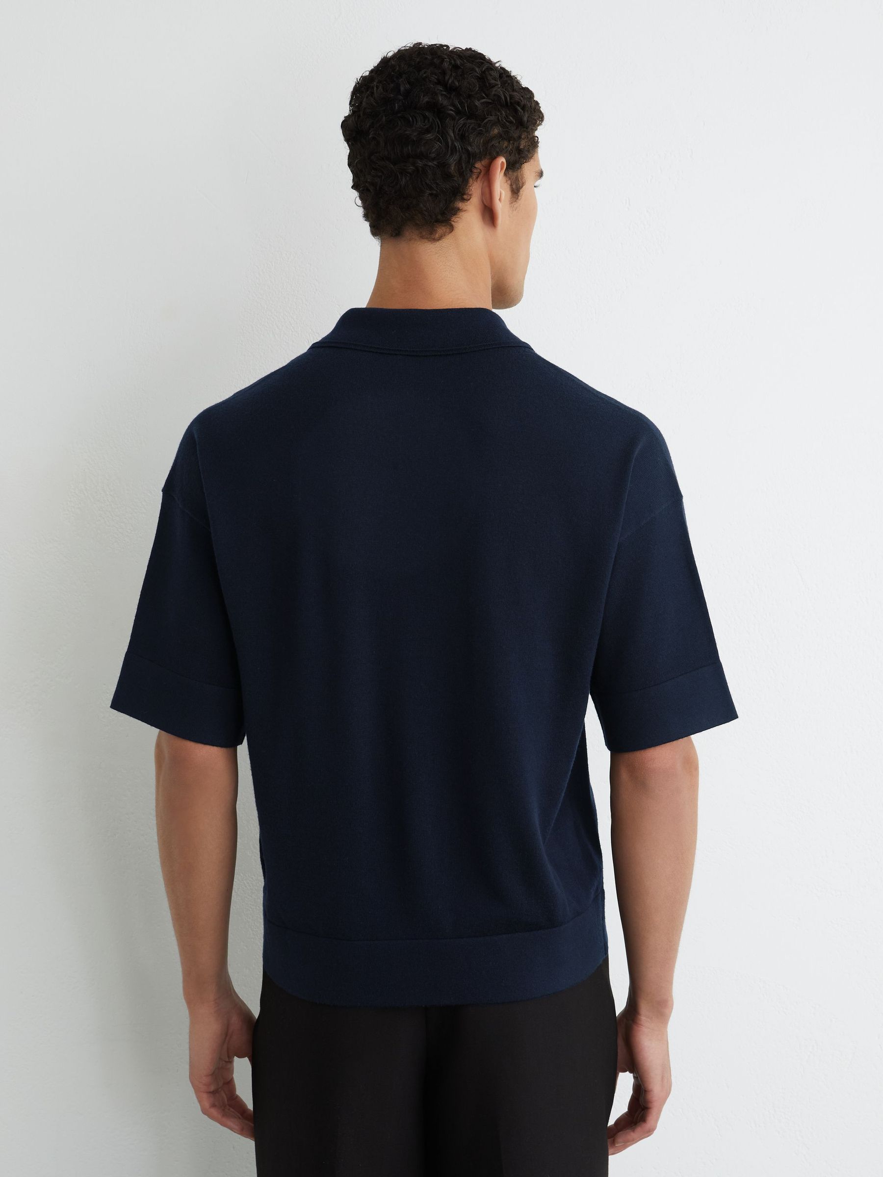 Merino Wool Relaxed Polo Jumper in Navy - Image 5 of 6