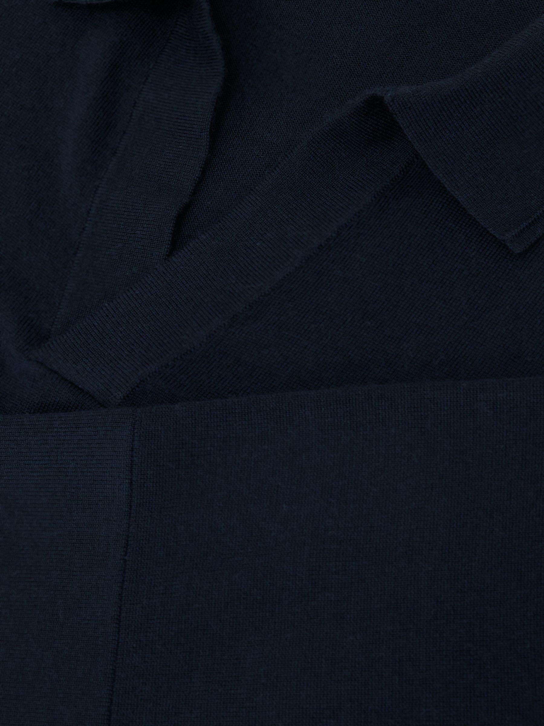 Merino Wool Relaxed Polo Jumper in Navy - Image 6 of 6