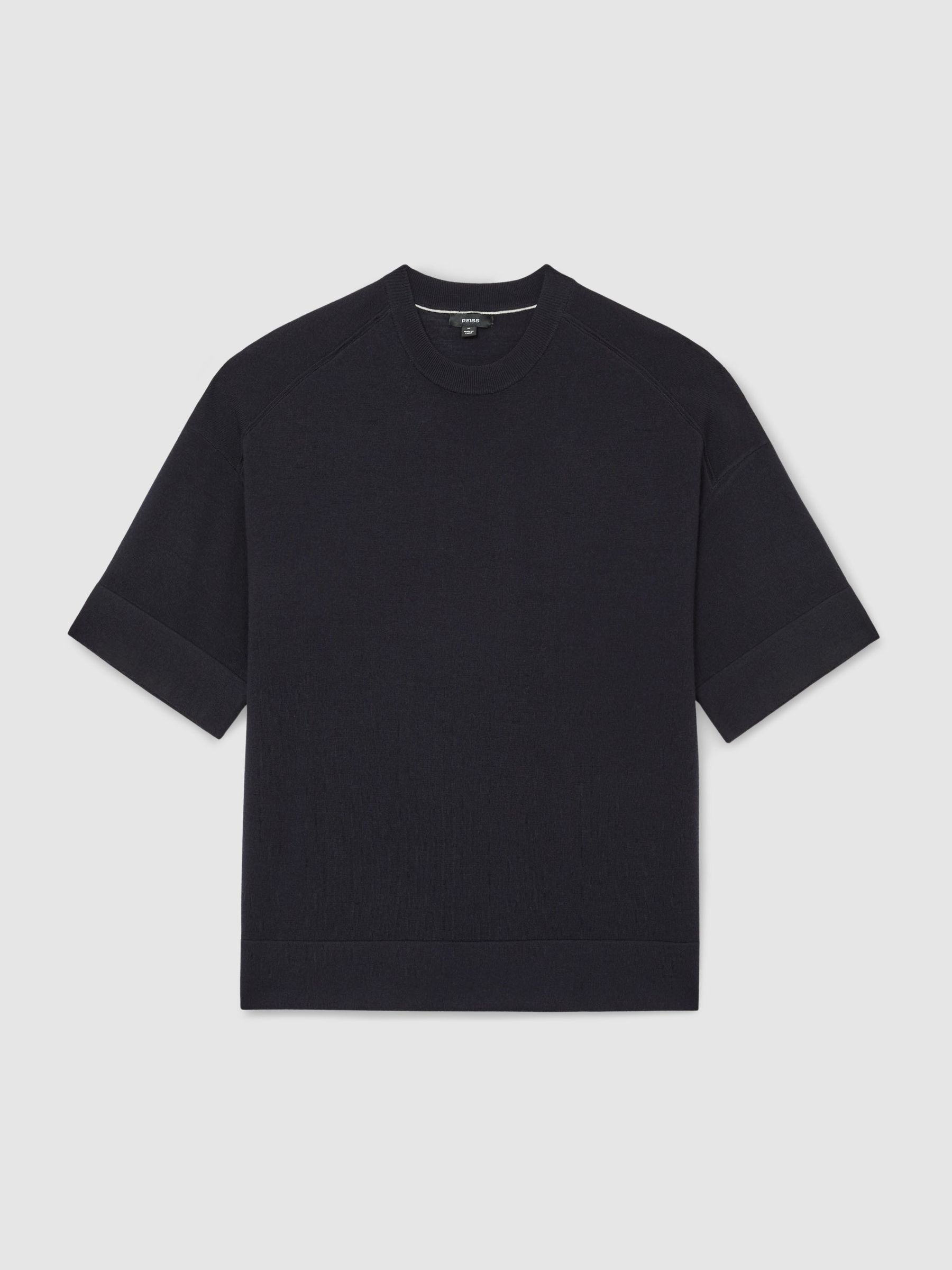 Merino Wool Relaxed Knit T-Shirt in Navy - Image 2 of 6