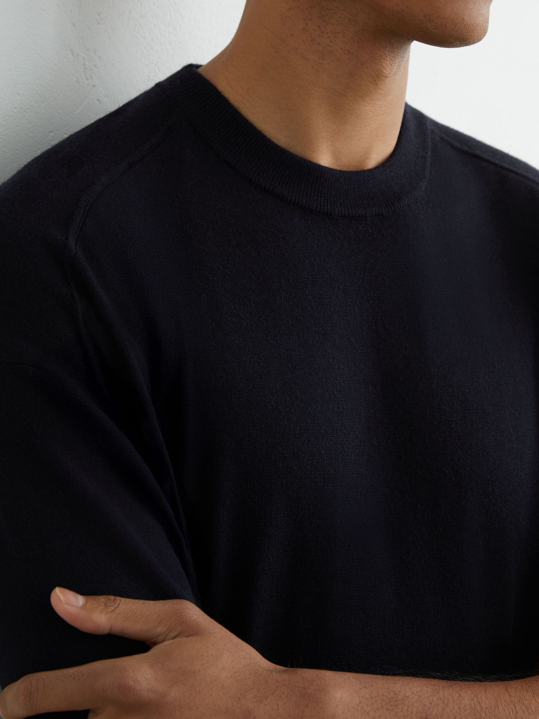 Merino Wool Relaxed Knit T-Shirt in Navy - Image 3 of 6