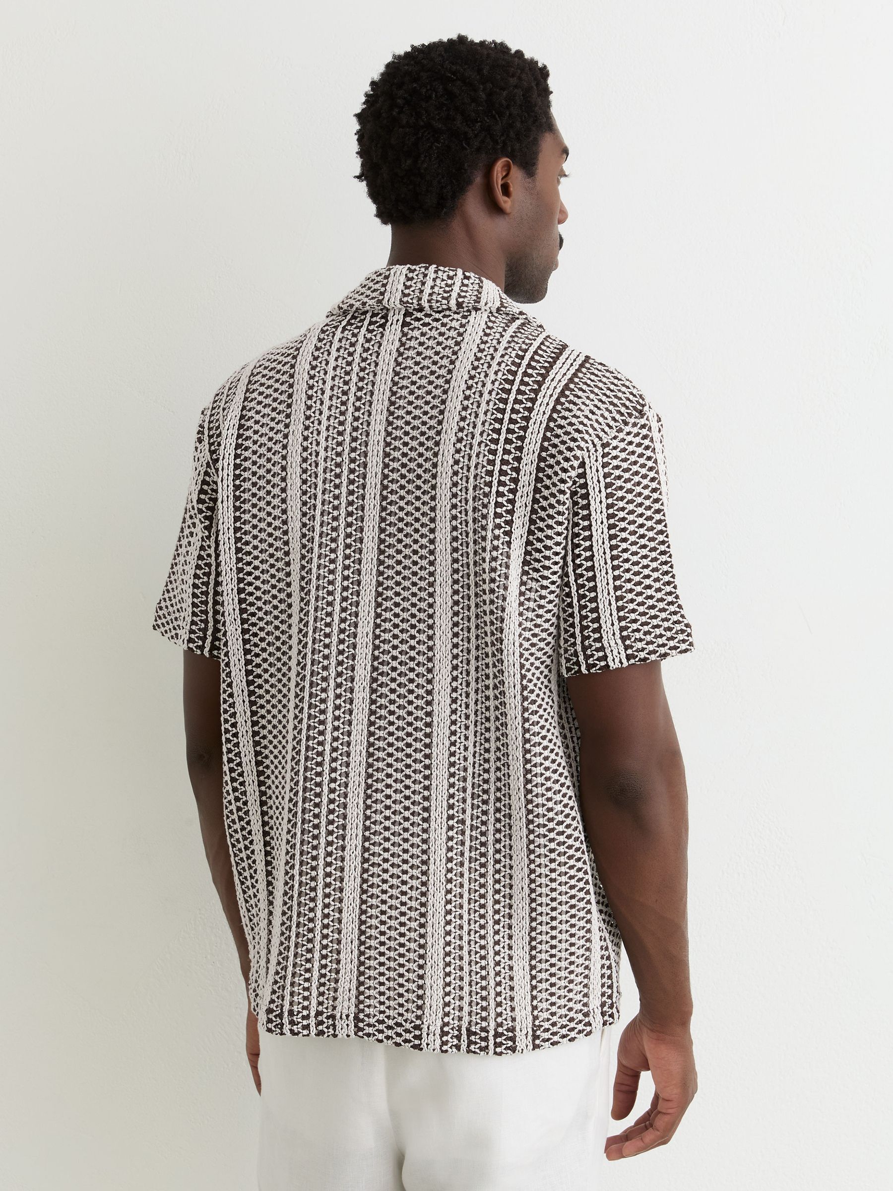 Crochet Stripe Cuban-Collar Shirt in Dark Brown - image 3