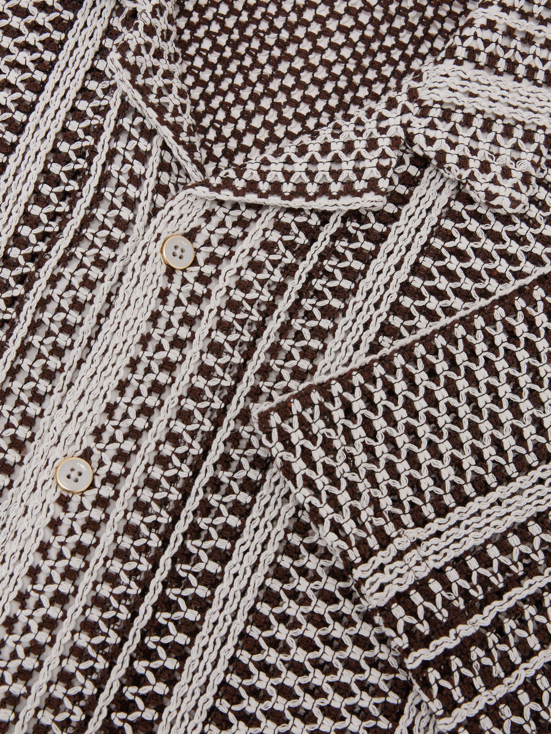 Crochet Stripe Cuban-Collar Shirt in Dark Brown - Image 6 of 6