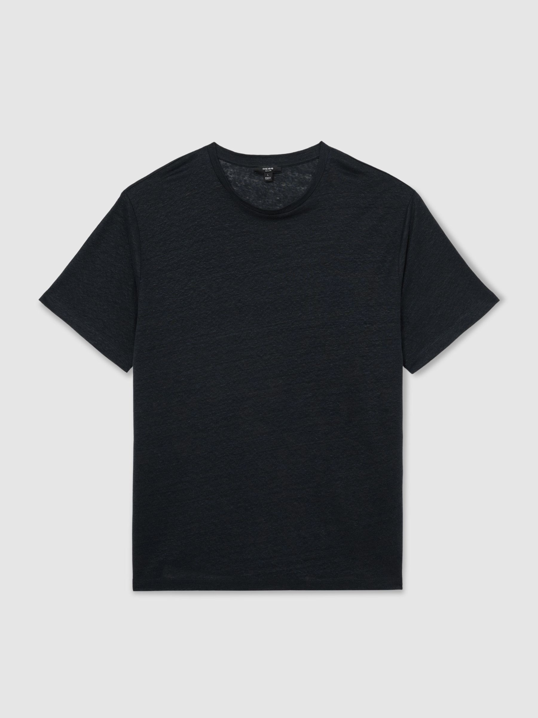 Linen Relaxed-Fit Crew-Neck T-Shirt in Navy - Image 2 of 6