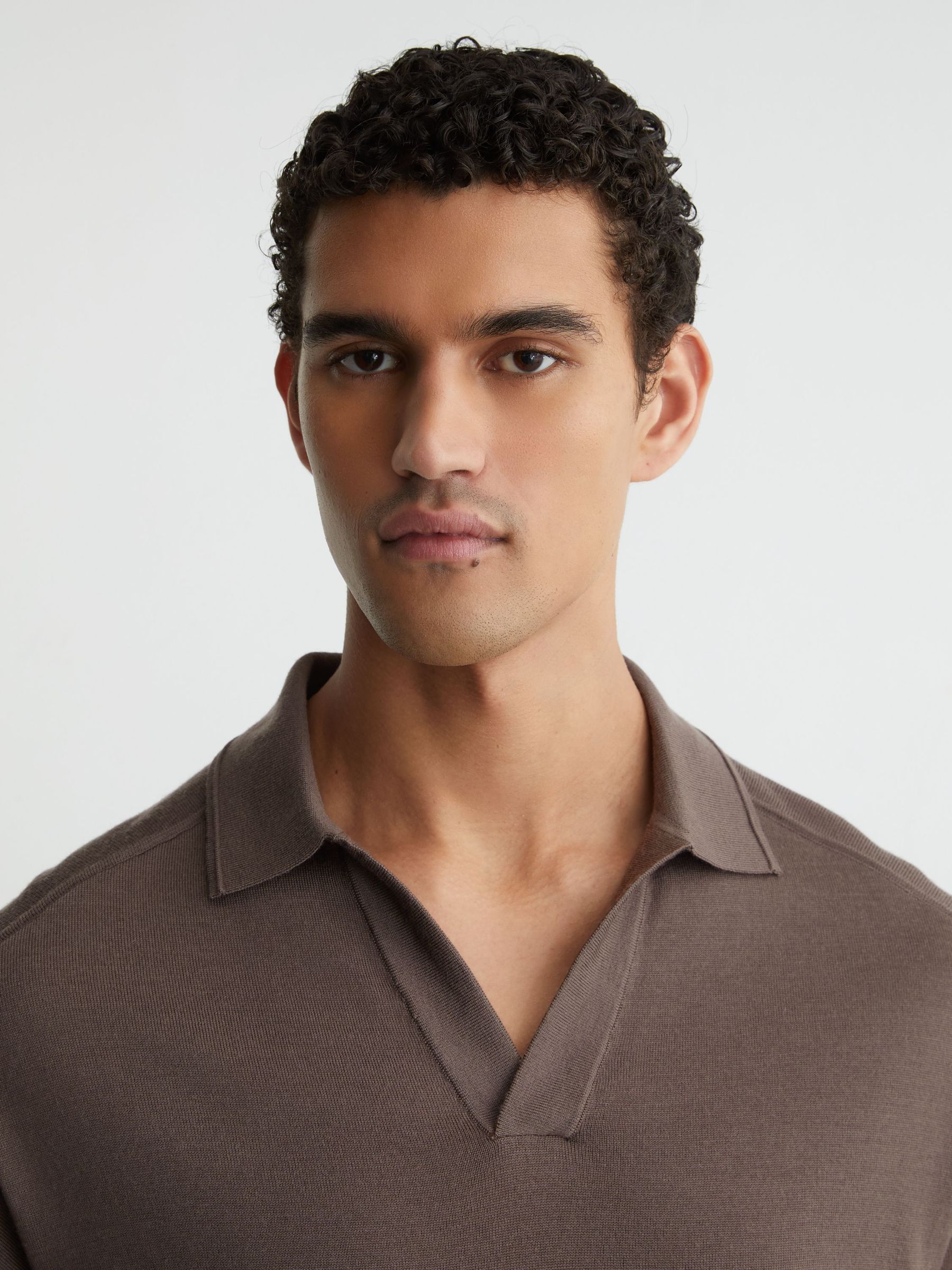 Merino Wool Relaxed Polo Jumper in Ridge Brown - Image 1 of 6