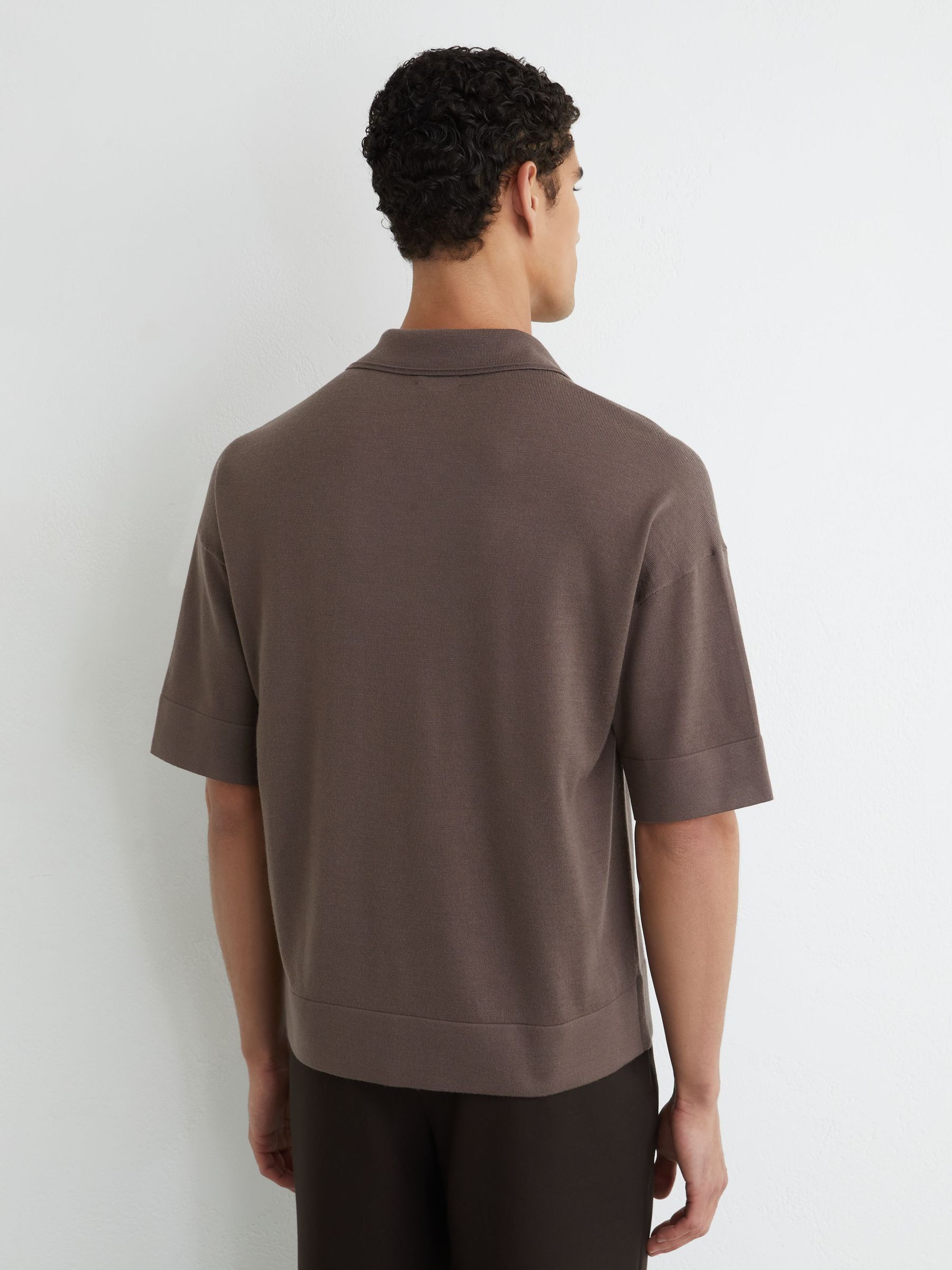 Merino Wool Relaxed Polo Jumper in Ridge Brown - Image 5 of 6