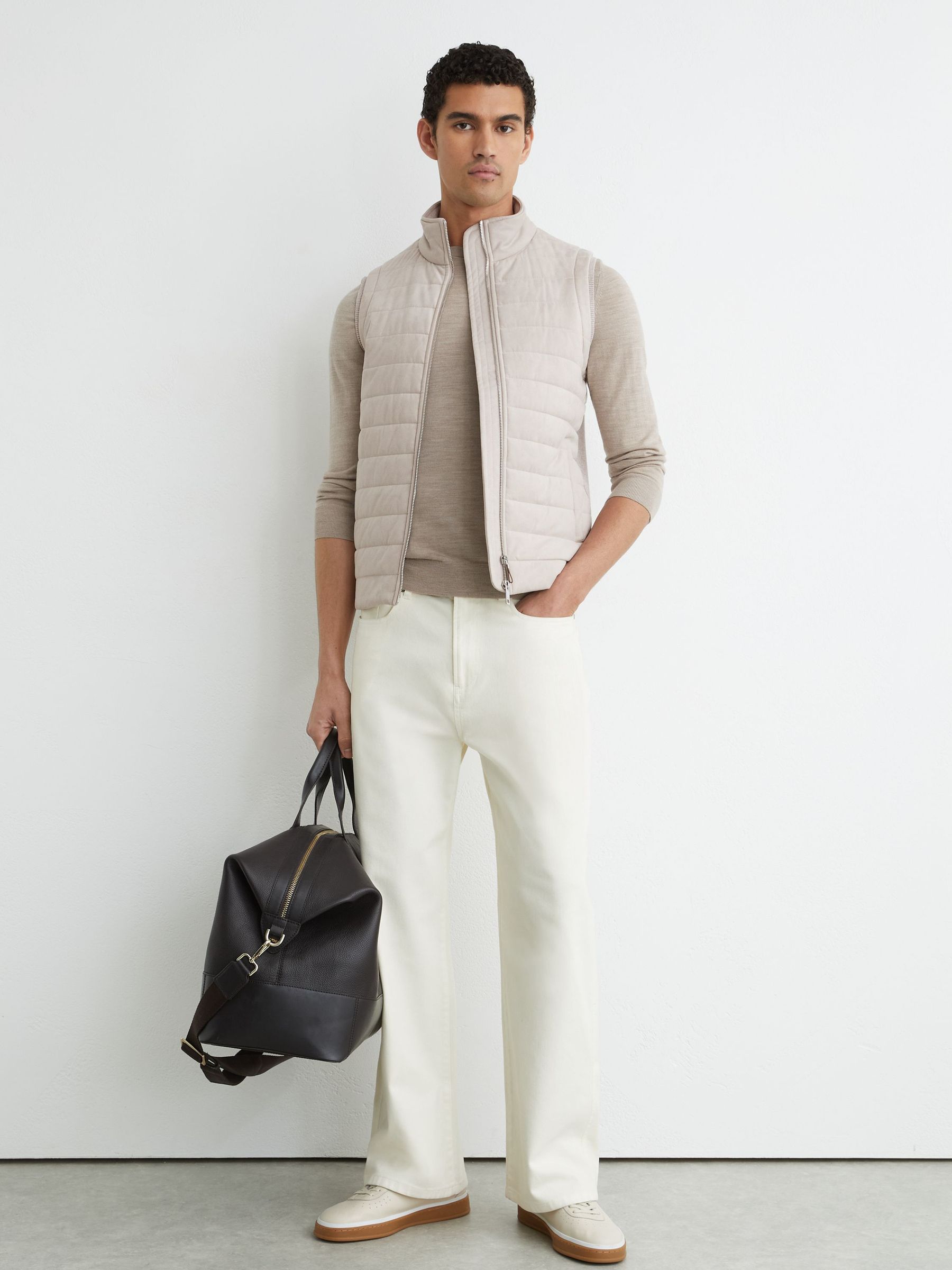 Funnel-Neck Quilted Gilet in Oatmeal - image 2