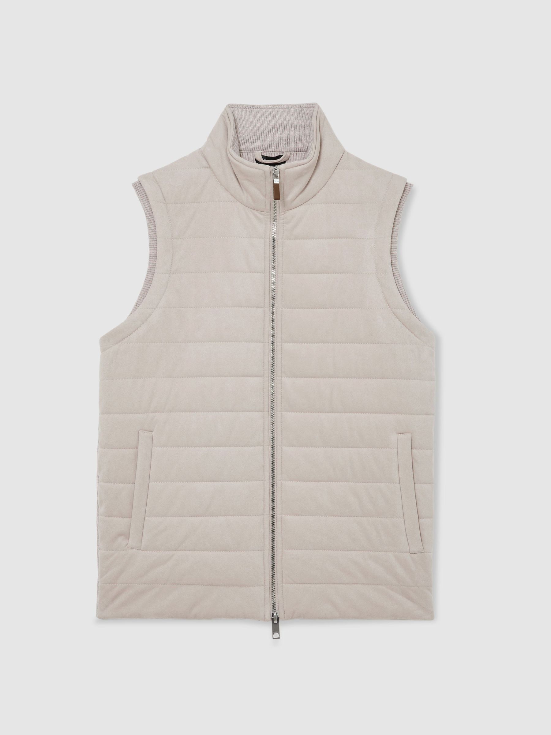 Funnel-Neck Quilted Gilet in Oatmeal - image 1