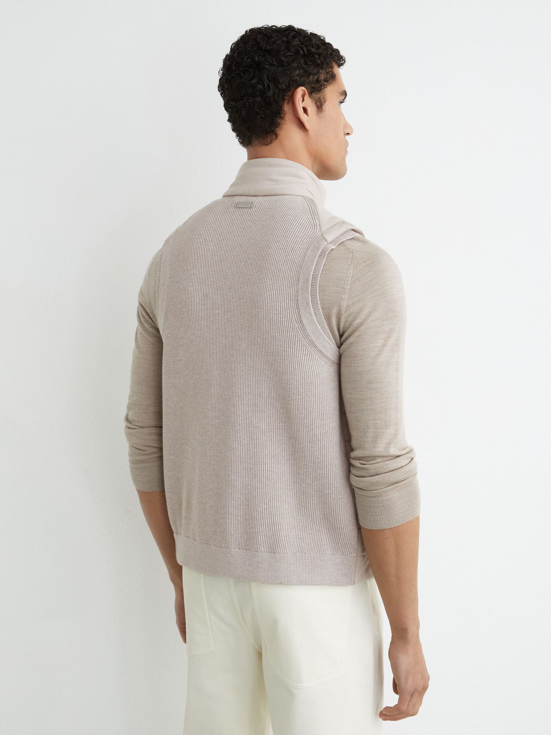 Funnel-Neck Quilted Gilet in Oatmeal - image 4