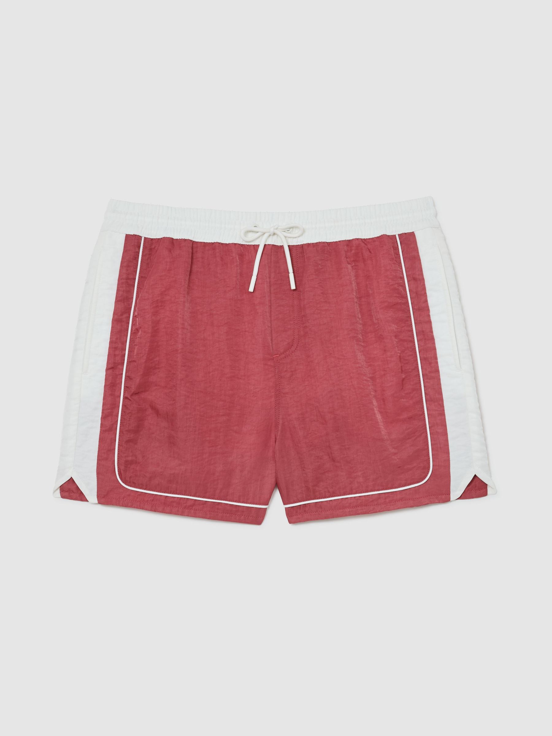 Piped Drawstring Swim Shorts in Pomegranate - Image 2 of 5