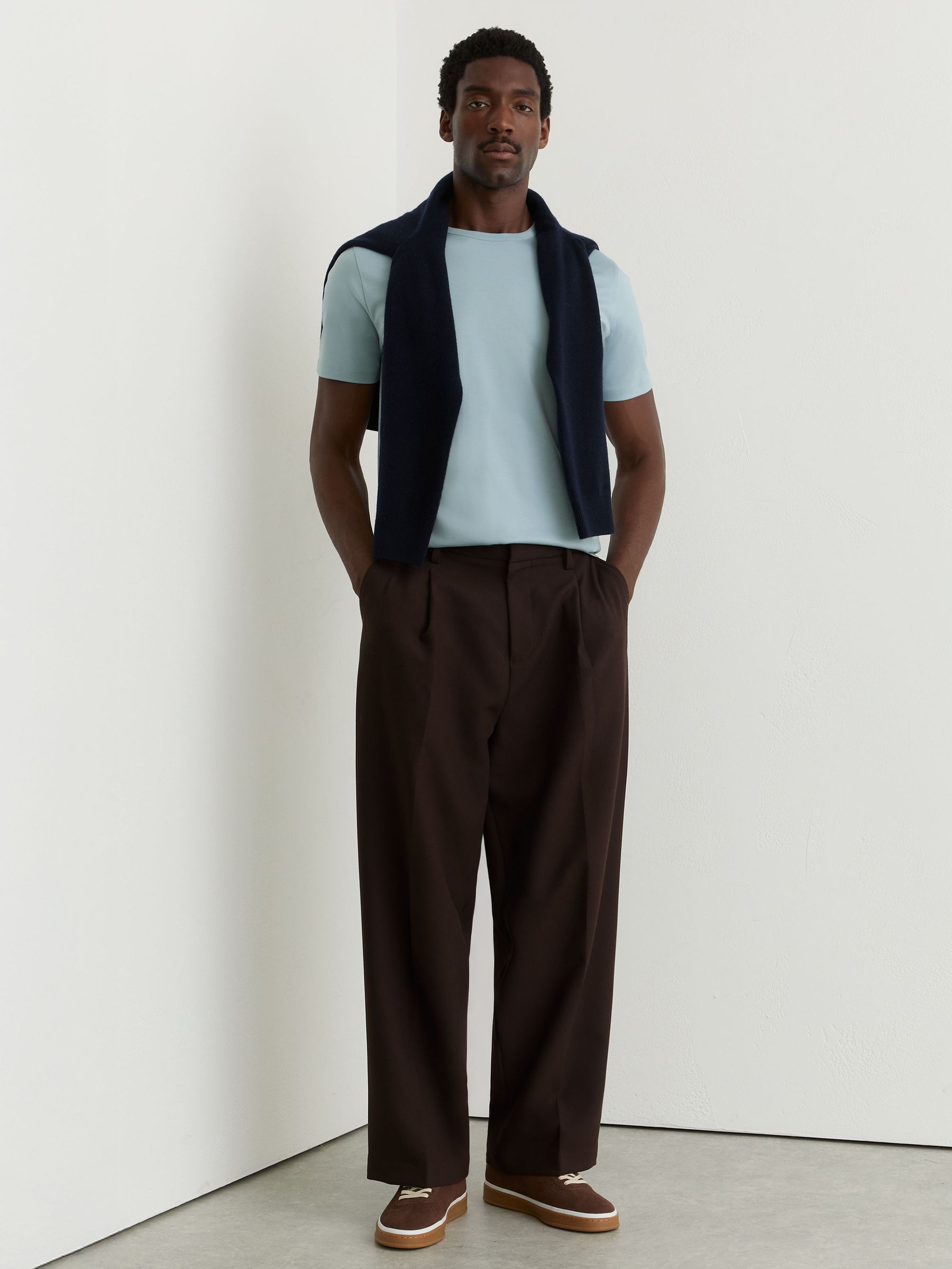 Air-Water Cotton Tailored-Fit T-Shirt in Powder Blue - Image 1 of 6 Air-Water Cotton Tailored-Fit T-Shirt in Powder Blue - Image 1 of 6