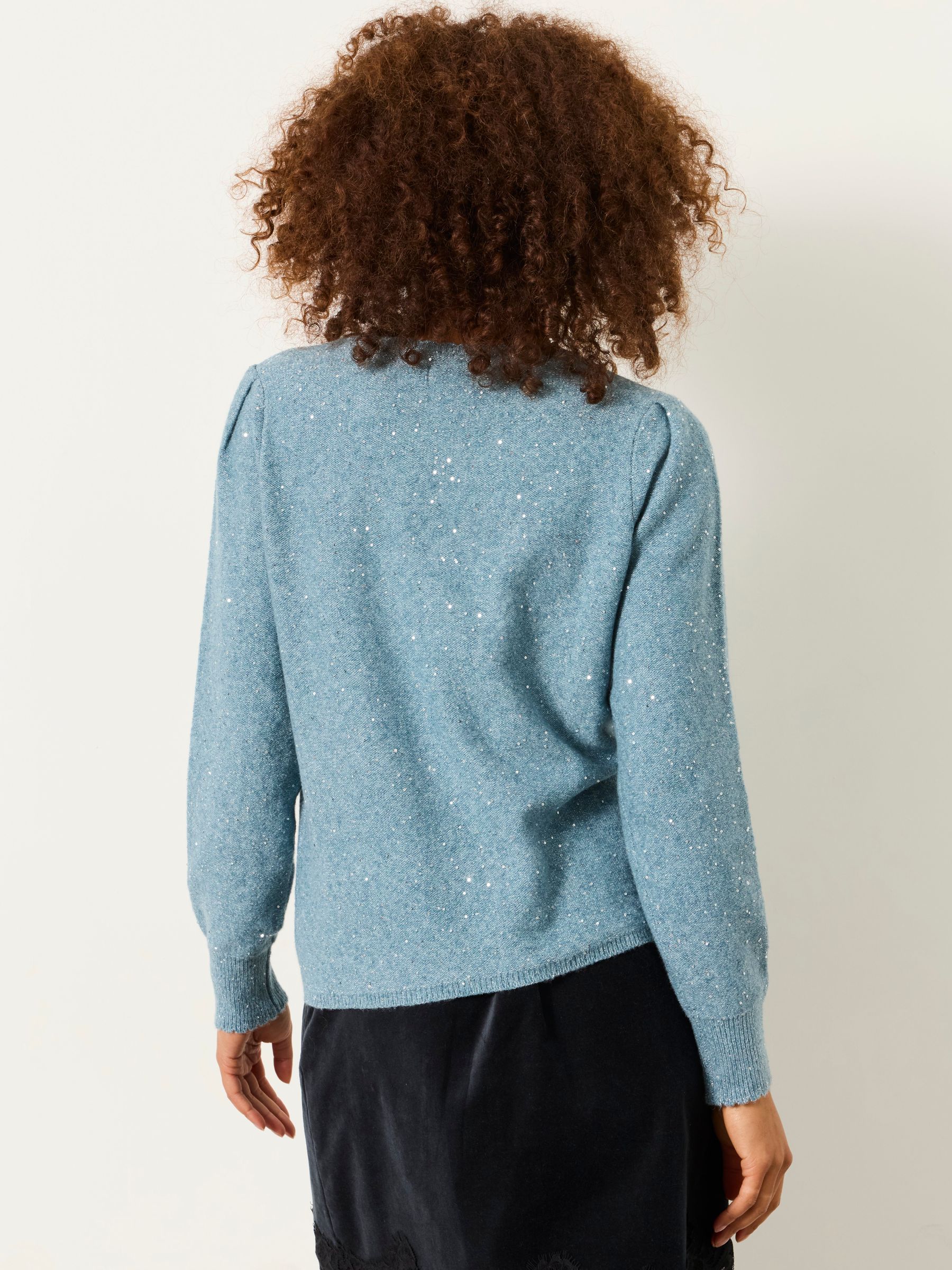 Skylar Light Blue Knitted Sequin Sparkle Frill Cuff Jumper - Image 2 of 5