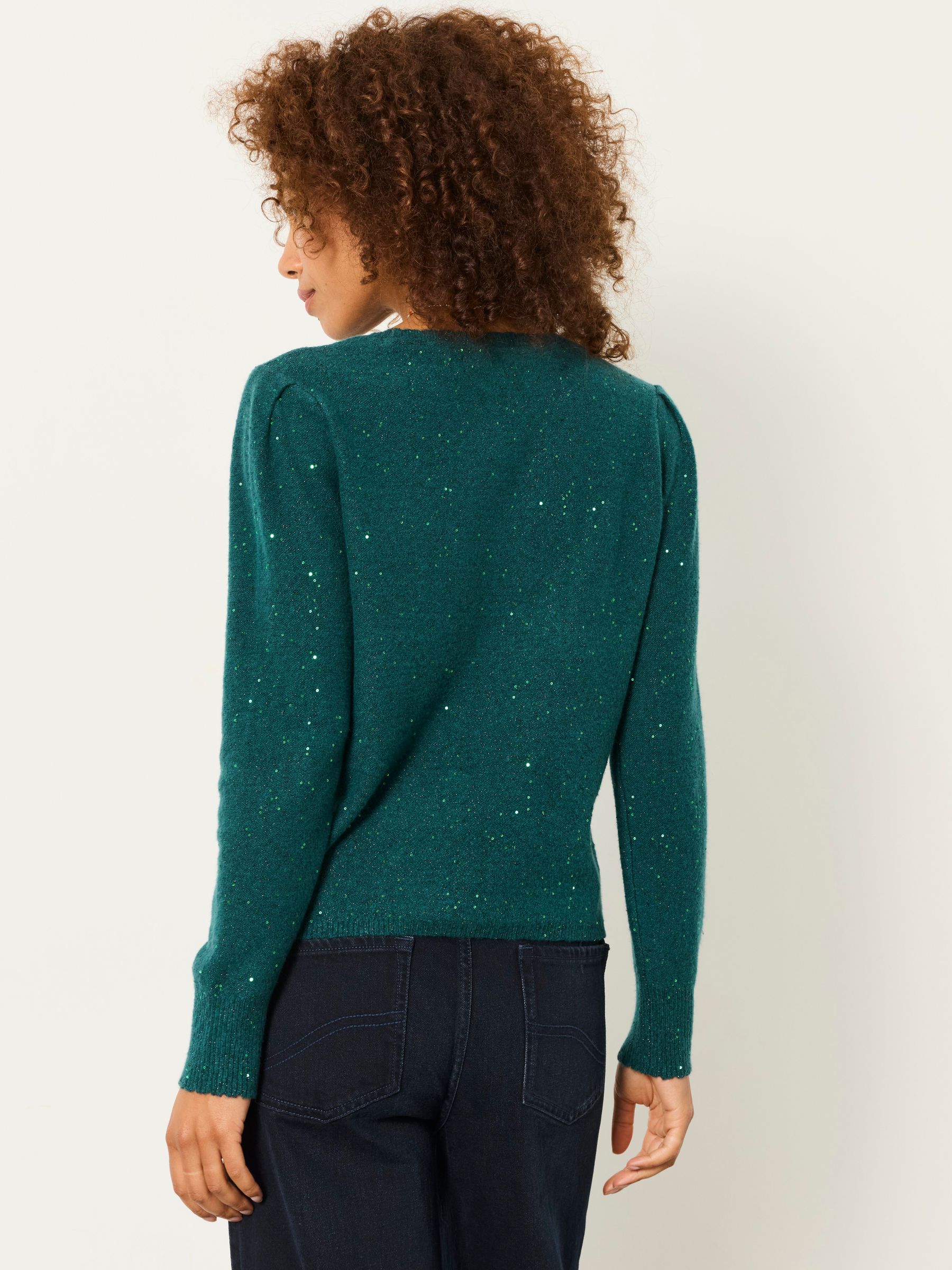 Skylar Jade Green Knitted Sequin Sparkle Frill Cuff Jumper - Image 2 of 5 Skylar Jade Green Knitted Sequin Sparkle Frill Cuff Jumper - Image 2 of 5