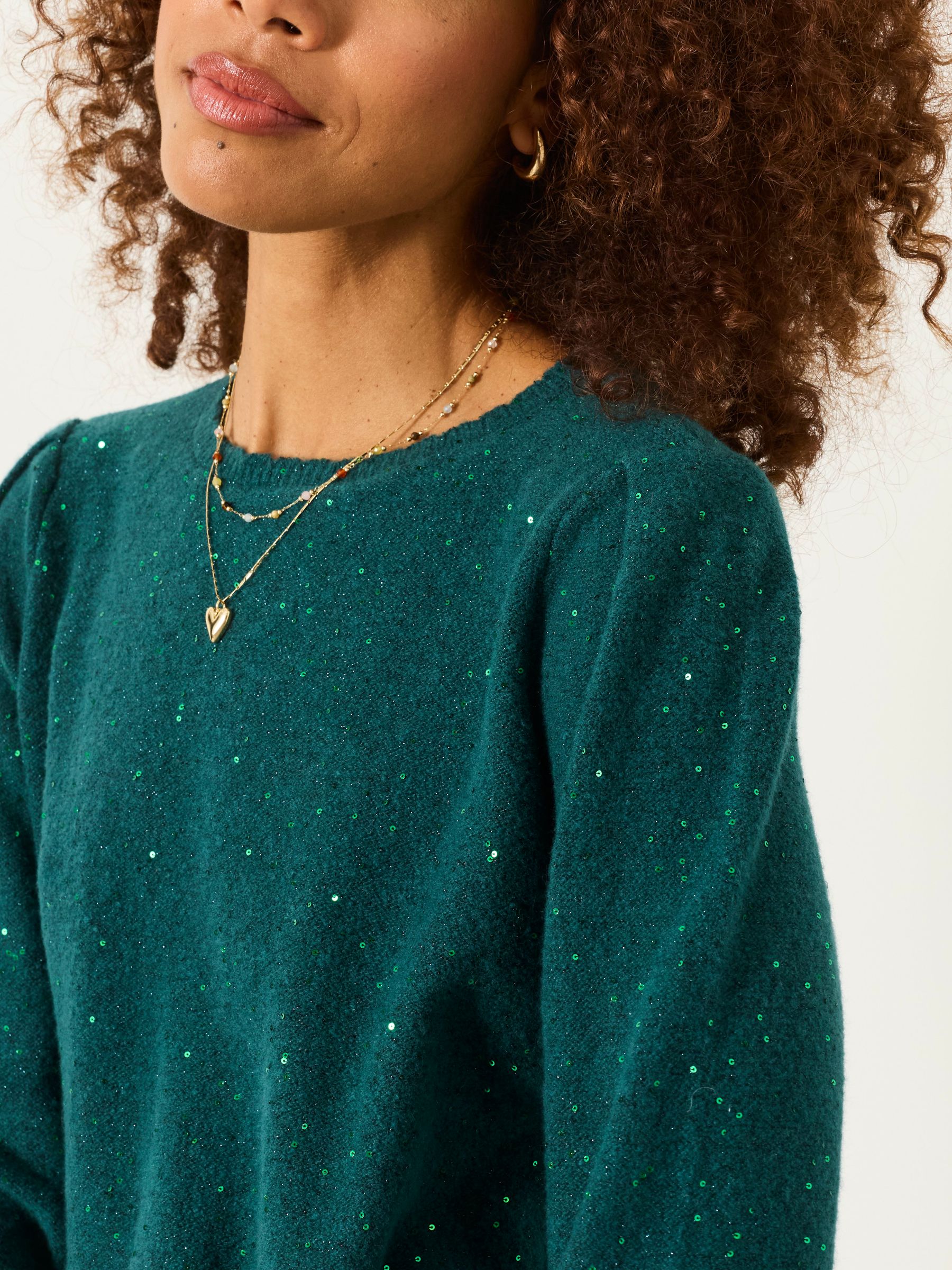 Skylar Jade Green Knitted Sequin Sparkle Frill Cuff Jumper - Image 4 of 5