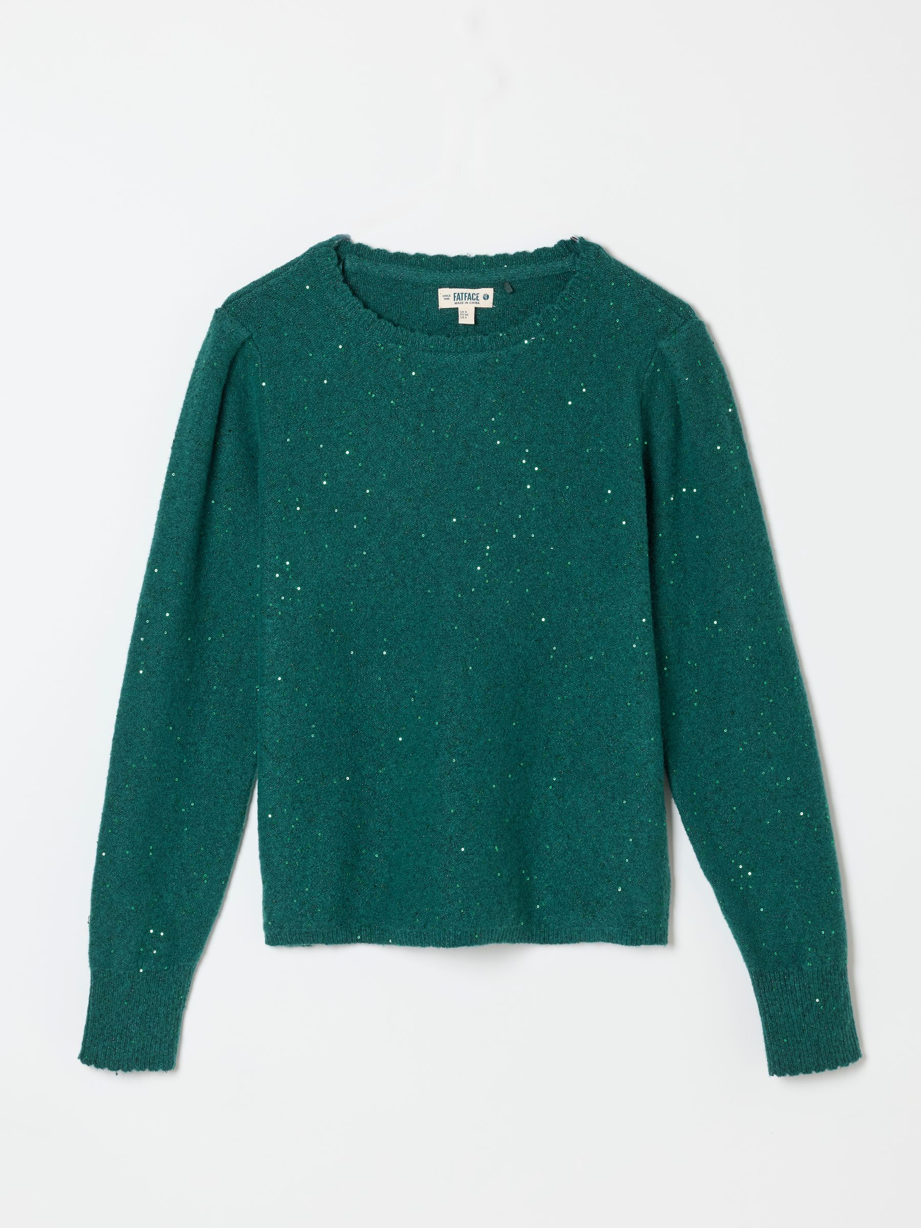 Skylar Jade Green Knitted Sequin Sparkle Frill Cuff Jumper - Image 5 of 5 Skylar Jade Green Knitted Sequin Sparkle Frill Cuff Jumper - Image 5 of 5