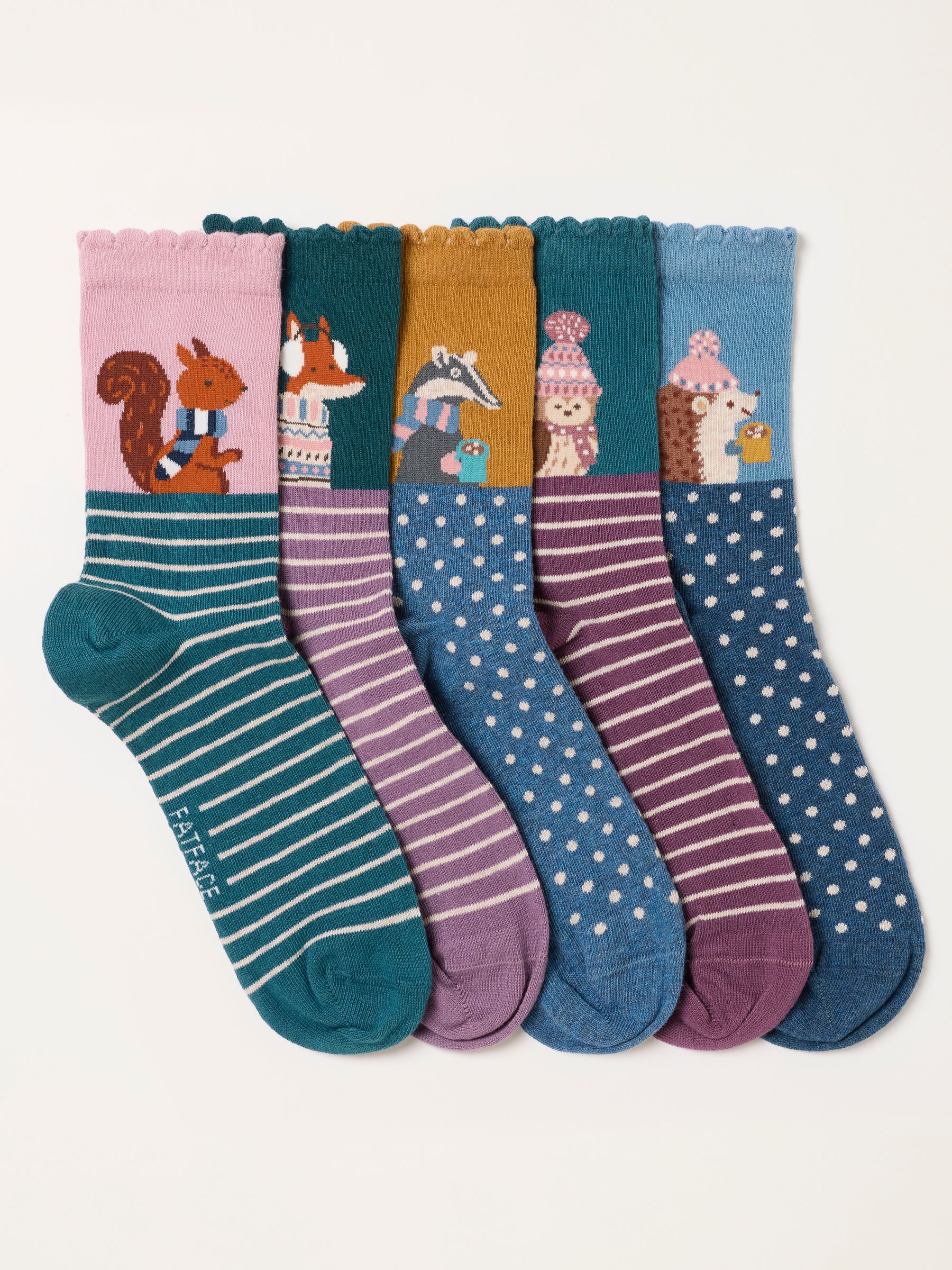 Multi Colour 5 Pairs of Woodland Socks - Image 1 of 3