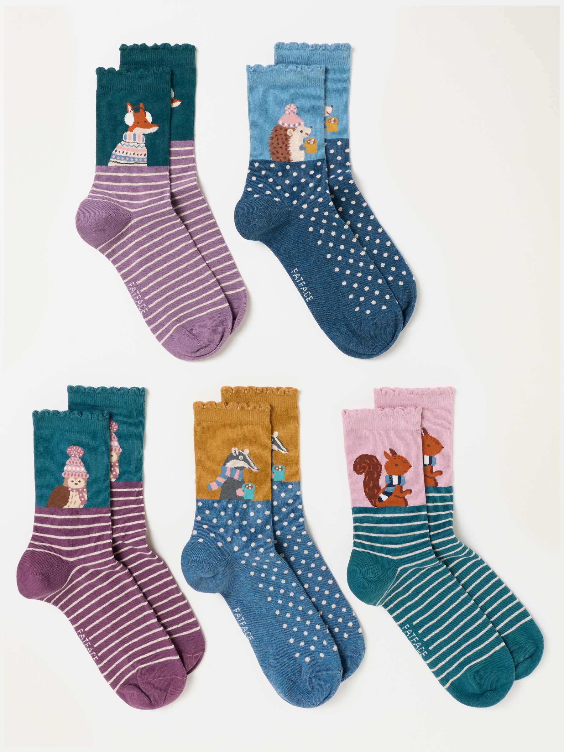 Multi Colour 5 Pairs of Woodland Socks - Image 2 of 3