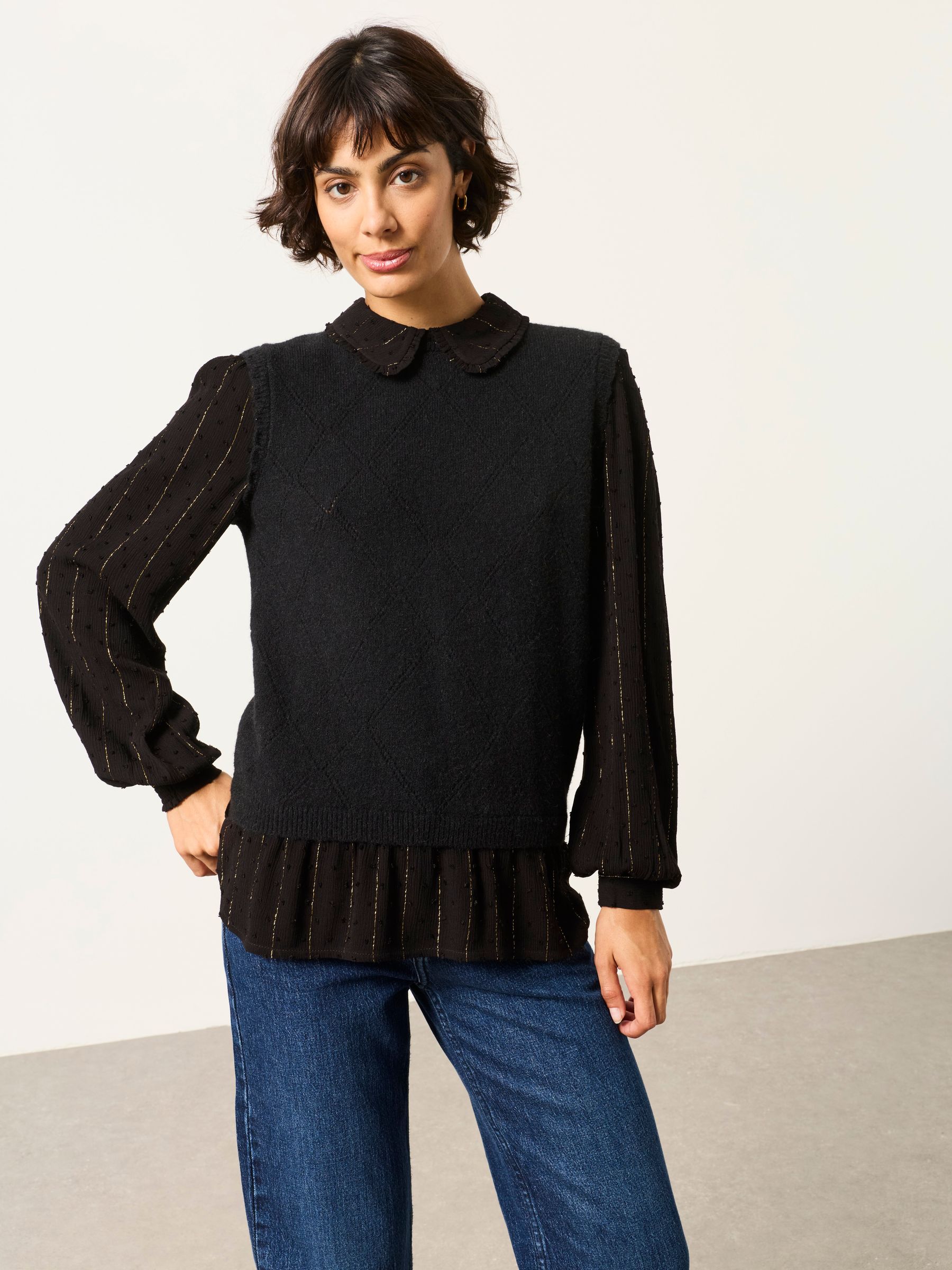 Pia Black Sparkle Double Layer Knitted Tank Shirt - Image 1 of 5
