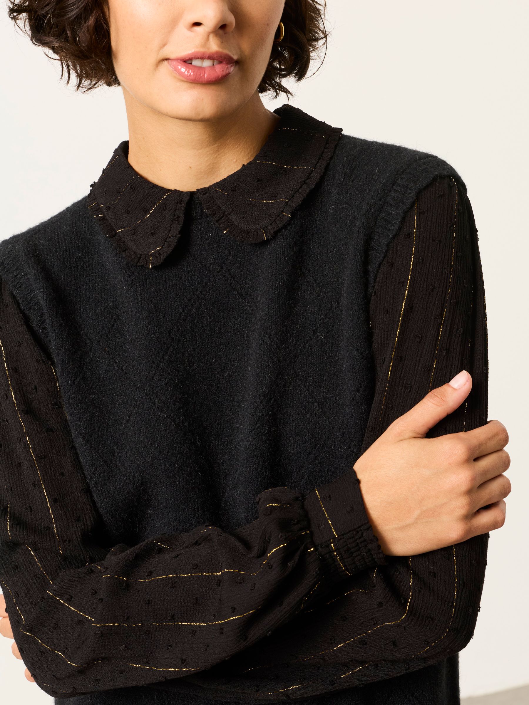Pia Black Sparkle Double Layer Knitted Tank Shirt - Image 4 of 5