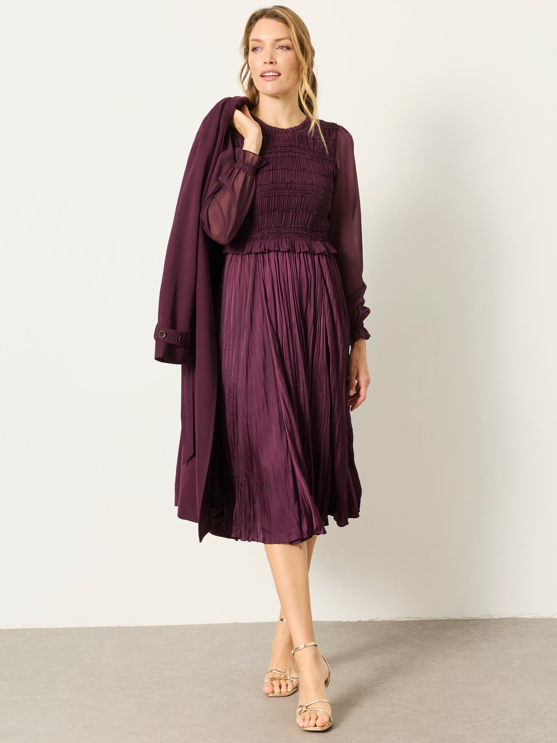 Eva Wine Pleated Midi Dress - Image 2 of 8