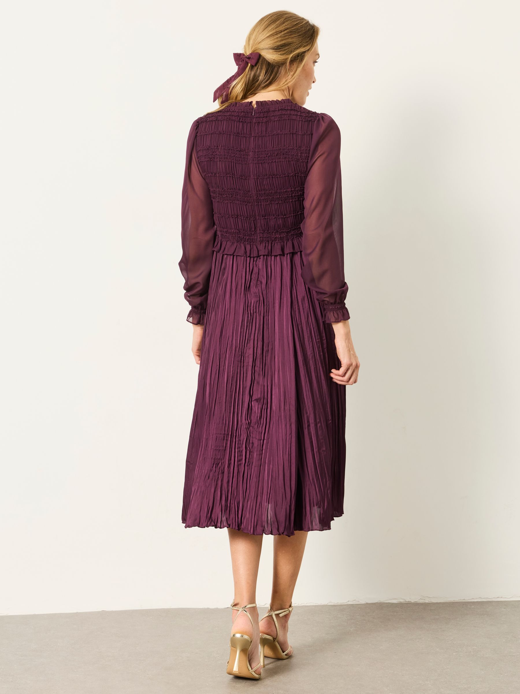 Eva Wine Pleated Midi Dress - Image 3 of 8