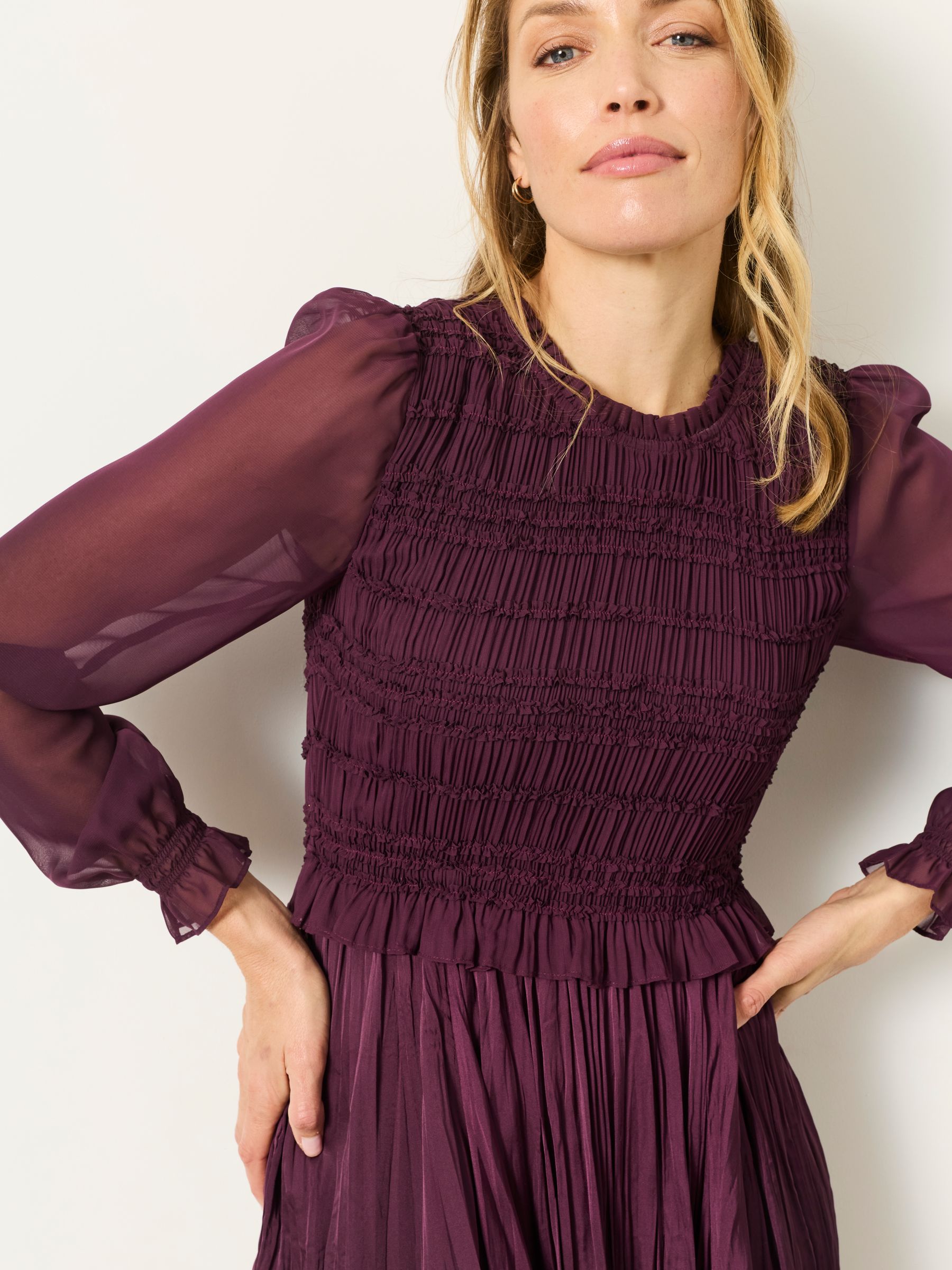 Eva Wine Pleated Midi Dress - Image 6 of 8