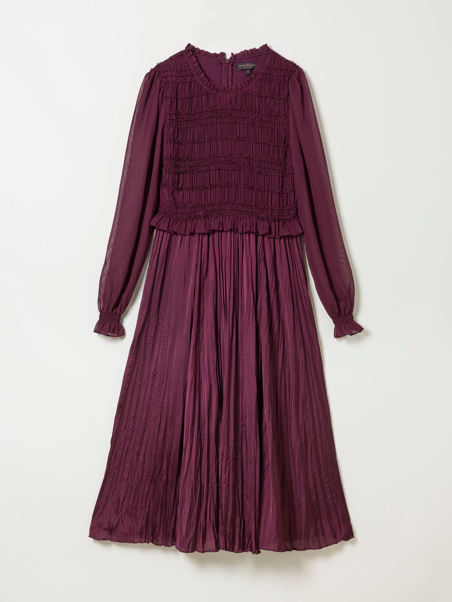 Eva Wine Pleated Midi Dress - Image 8 of 8