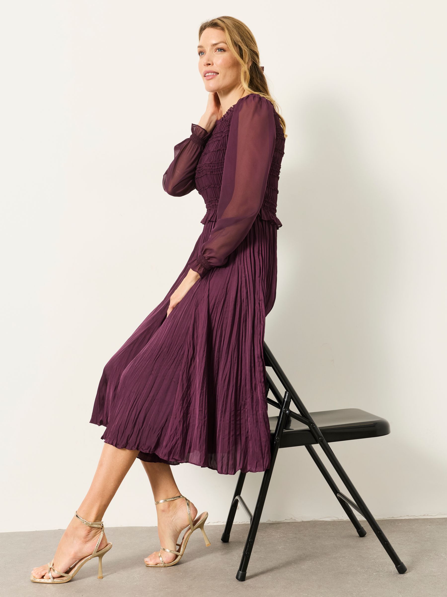 Eva Wine Petite Pleated Midi Dress - Image 6 of 7