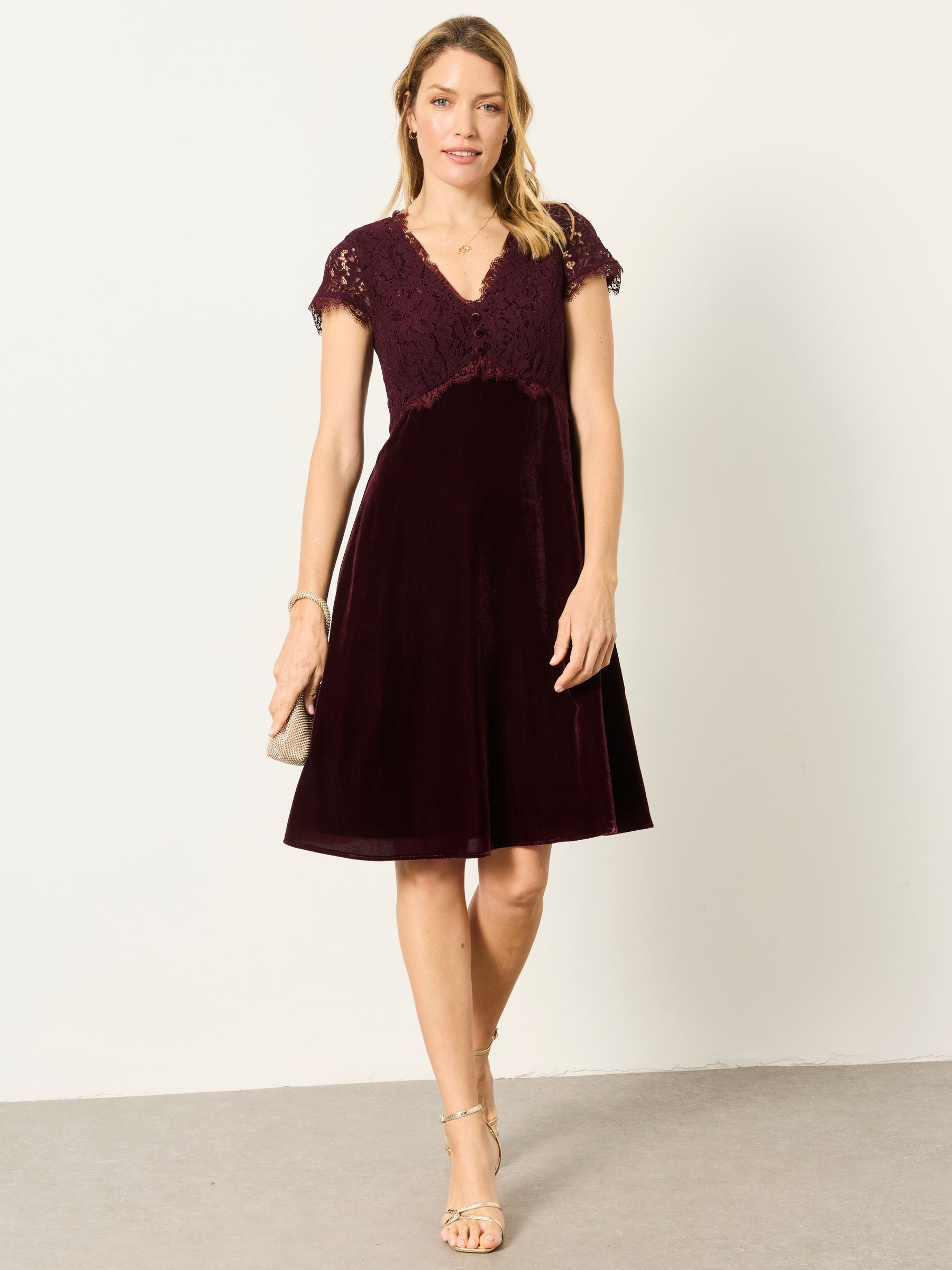 Thea Wine Velvet and Lace Dress - Image 5 of 8