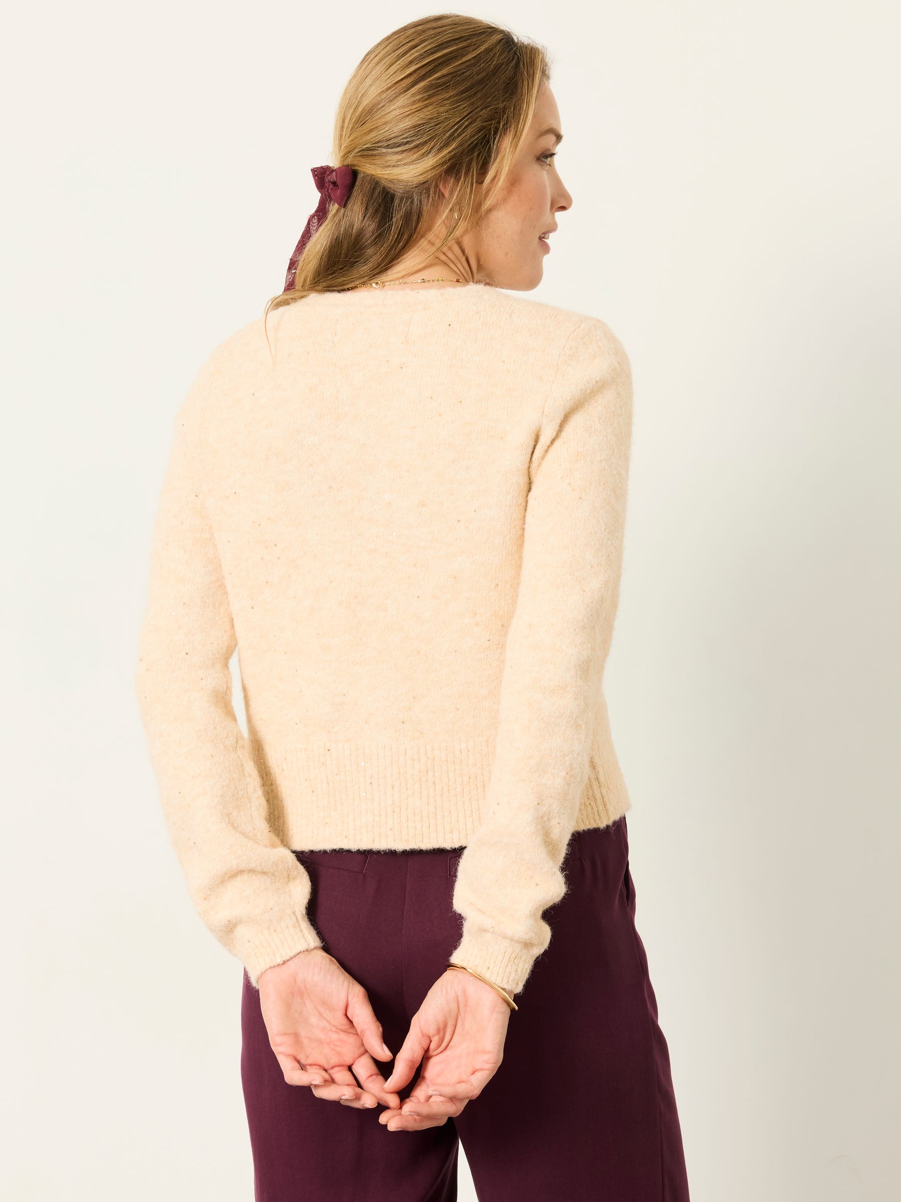 Ivory Sparkle Bow Front Cardigan - Image 2 of 5