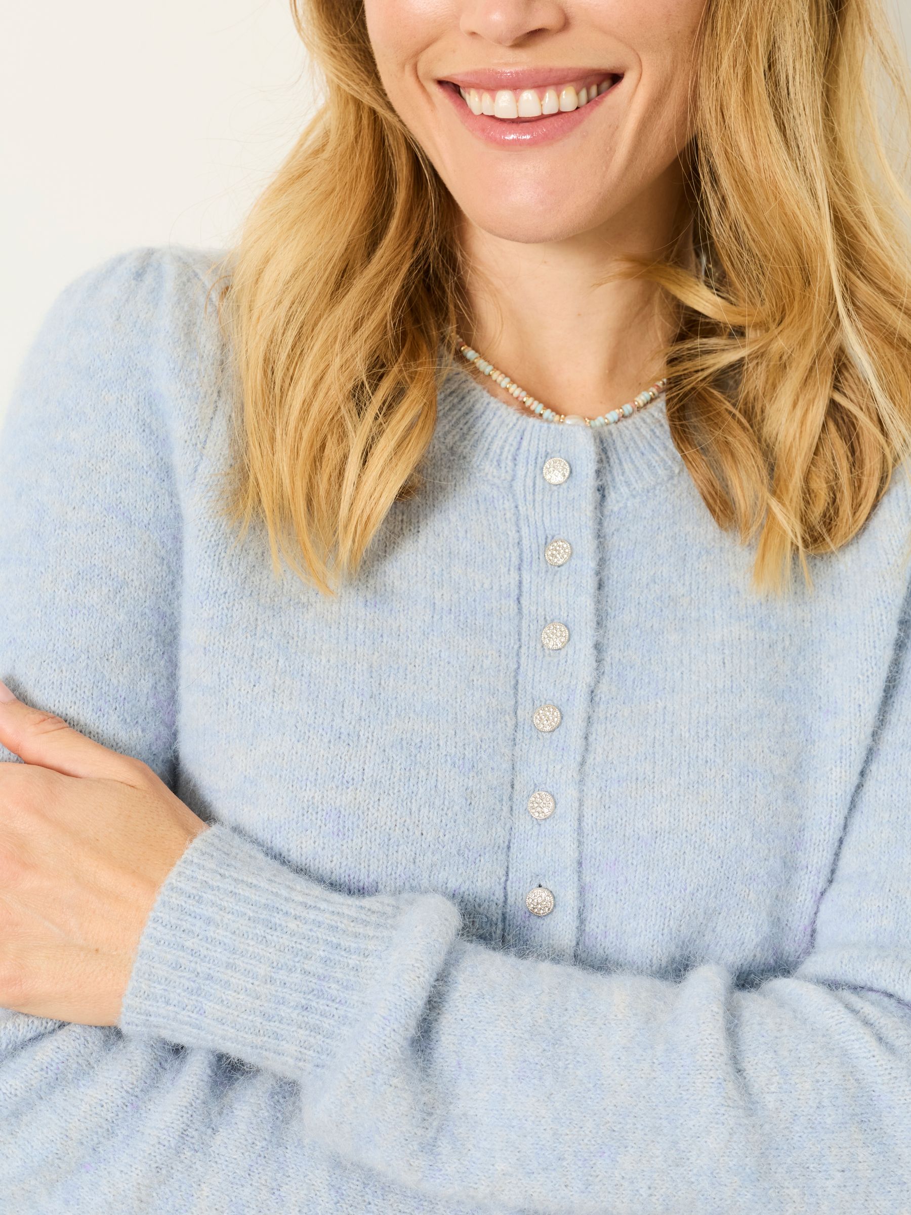Sarah Pale Blue Sparkle Button Cardigan - Image 3 of 7